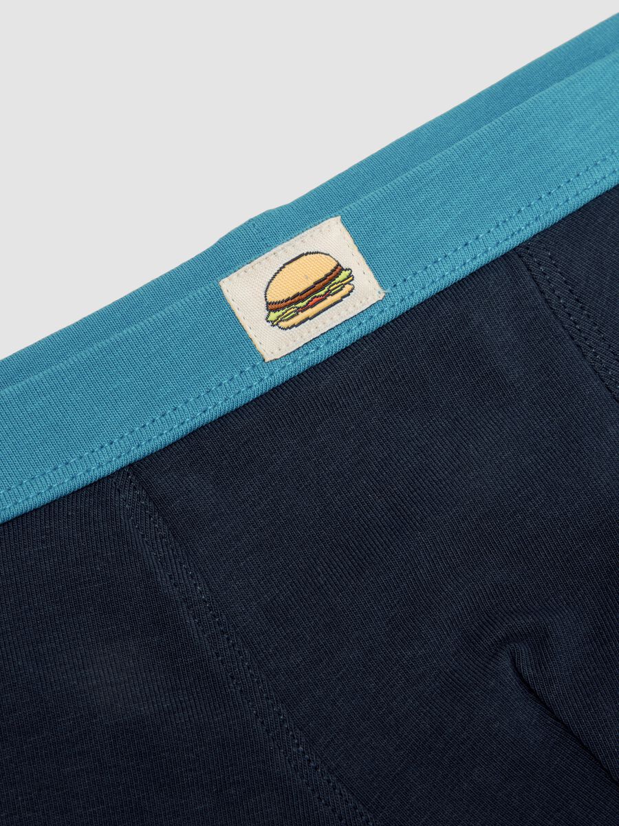 Boxer midi blu in cotone organico elasticizzato con stampa hamburger_3