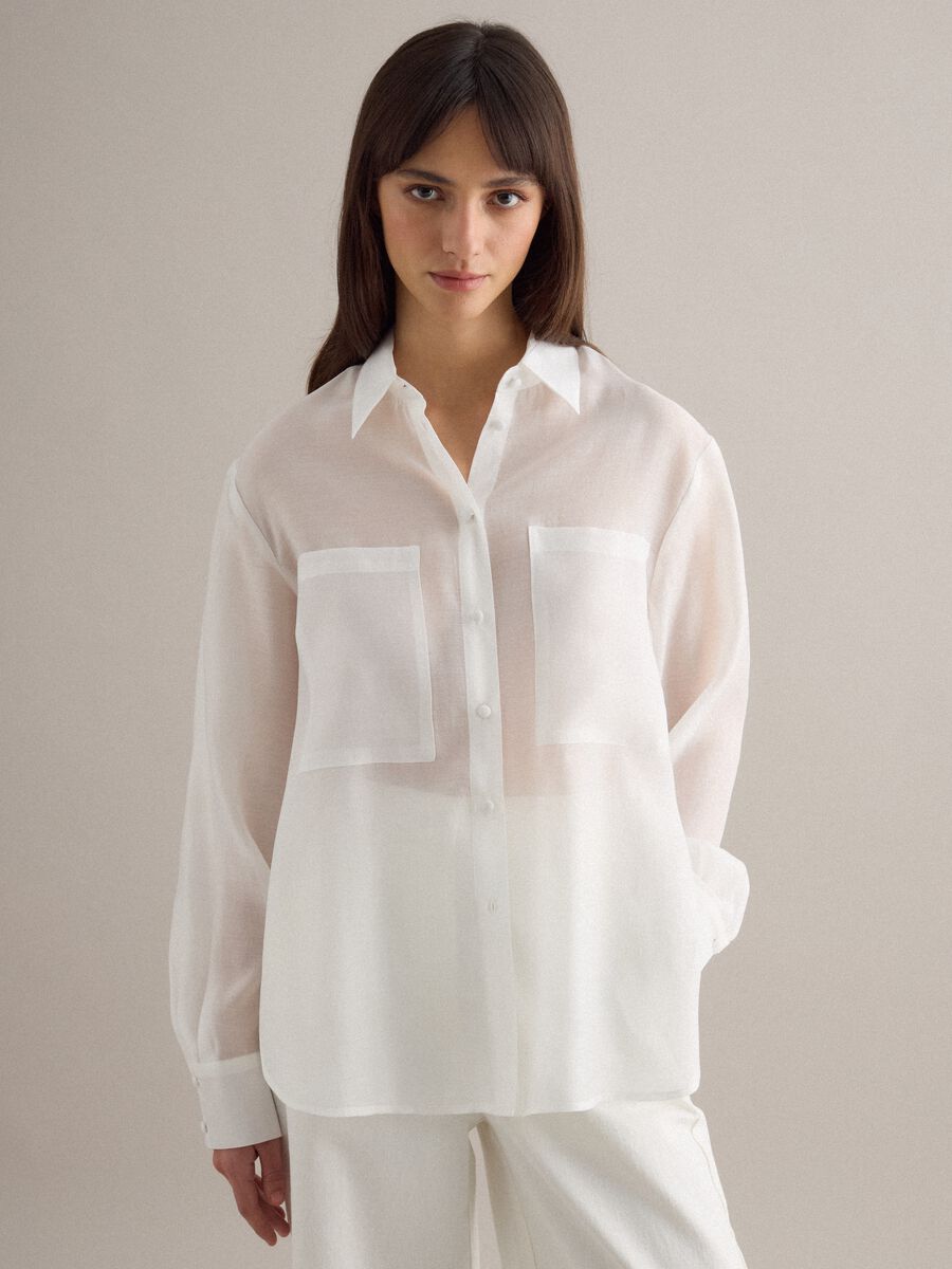 White Oversized Fit Lyocell Blend Shirt_1