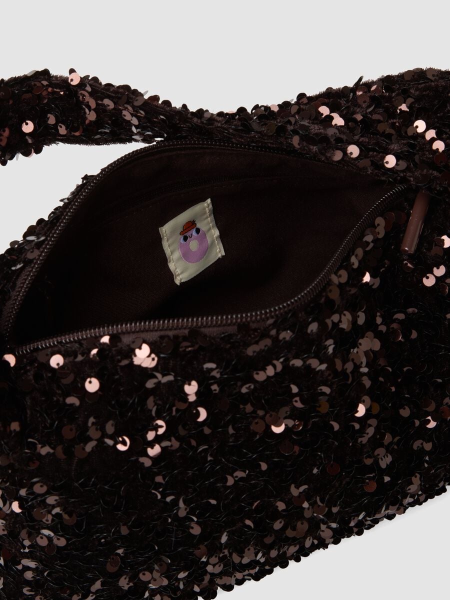 Borsa marrone scuro a spalla con paillettes_2