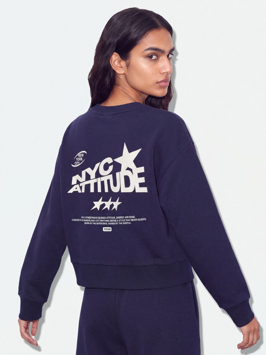 Blue cotton-blend crew-neck sweatshirt with print_0