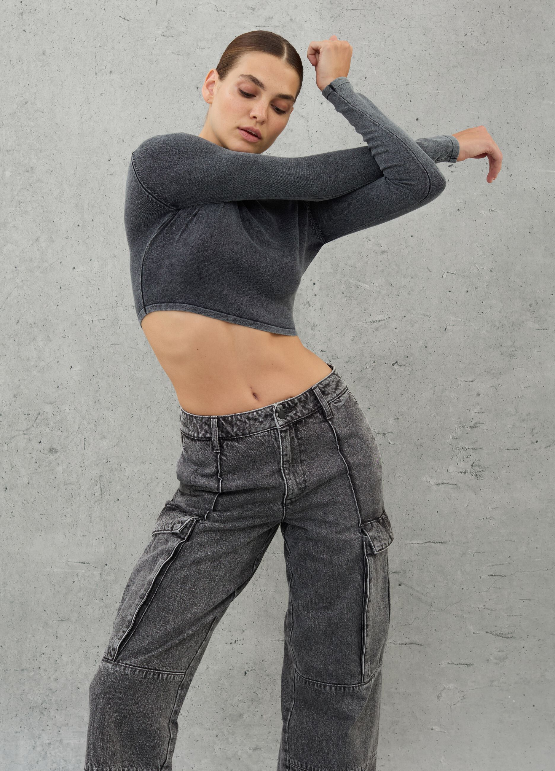 High Neck Knit Top Vintage Grey