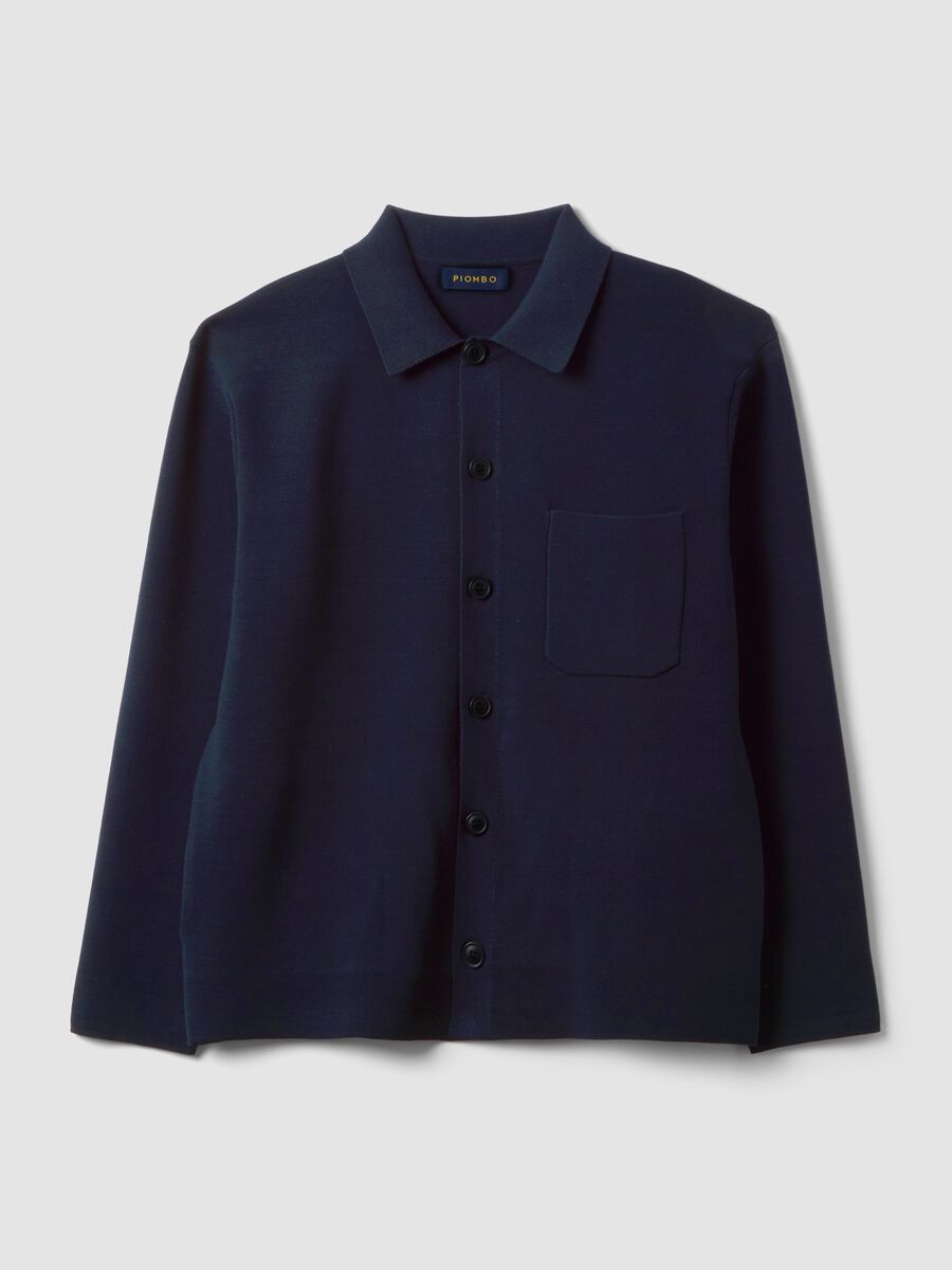 Blue regular-fit cotton-blend cardigan with collar_4