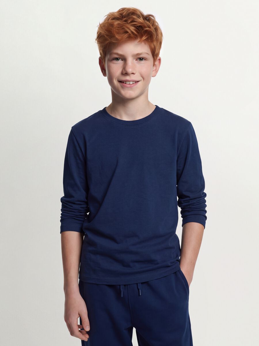 Navy blue organic cotton crew-neck T-shirt_0