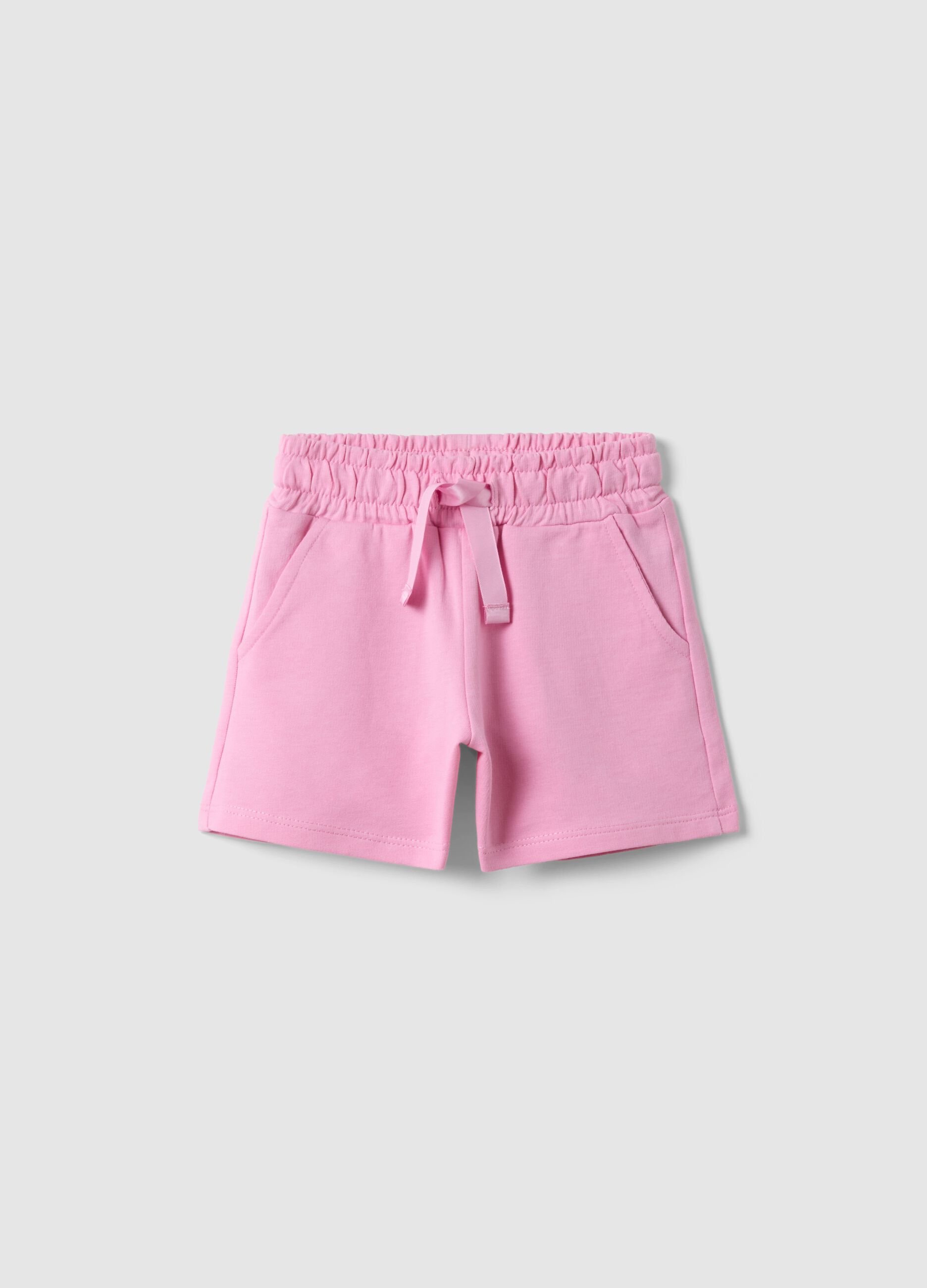 Girls' pink pure cotton shorts with regular fit