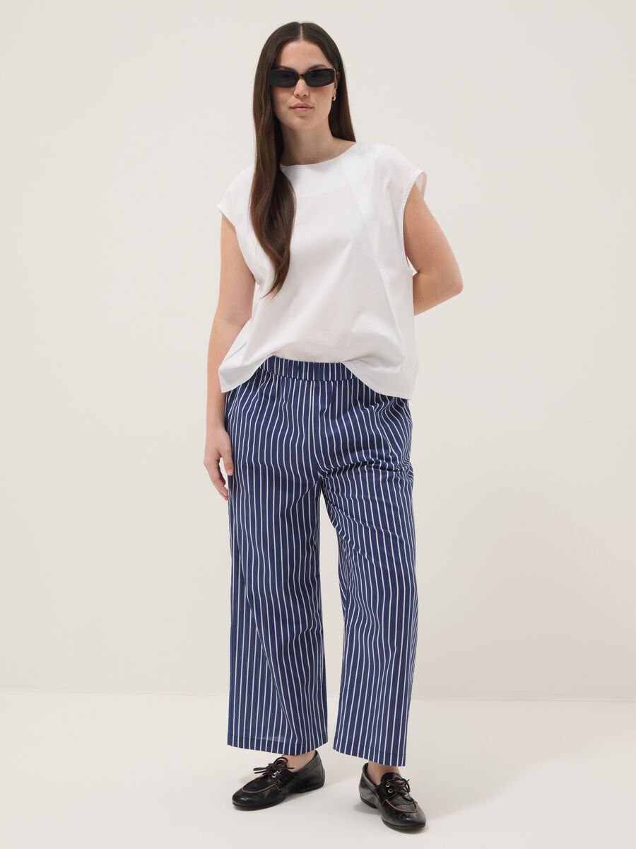 Blue striped pure cotton trousers_0