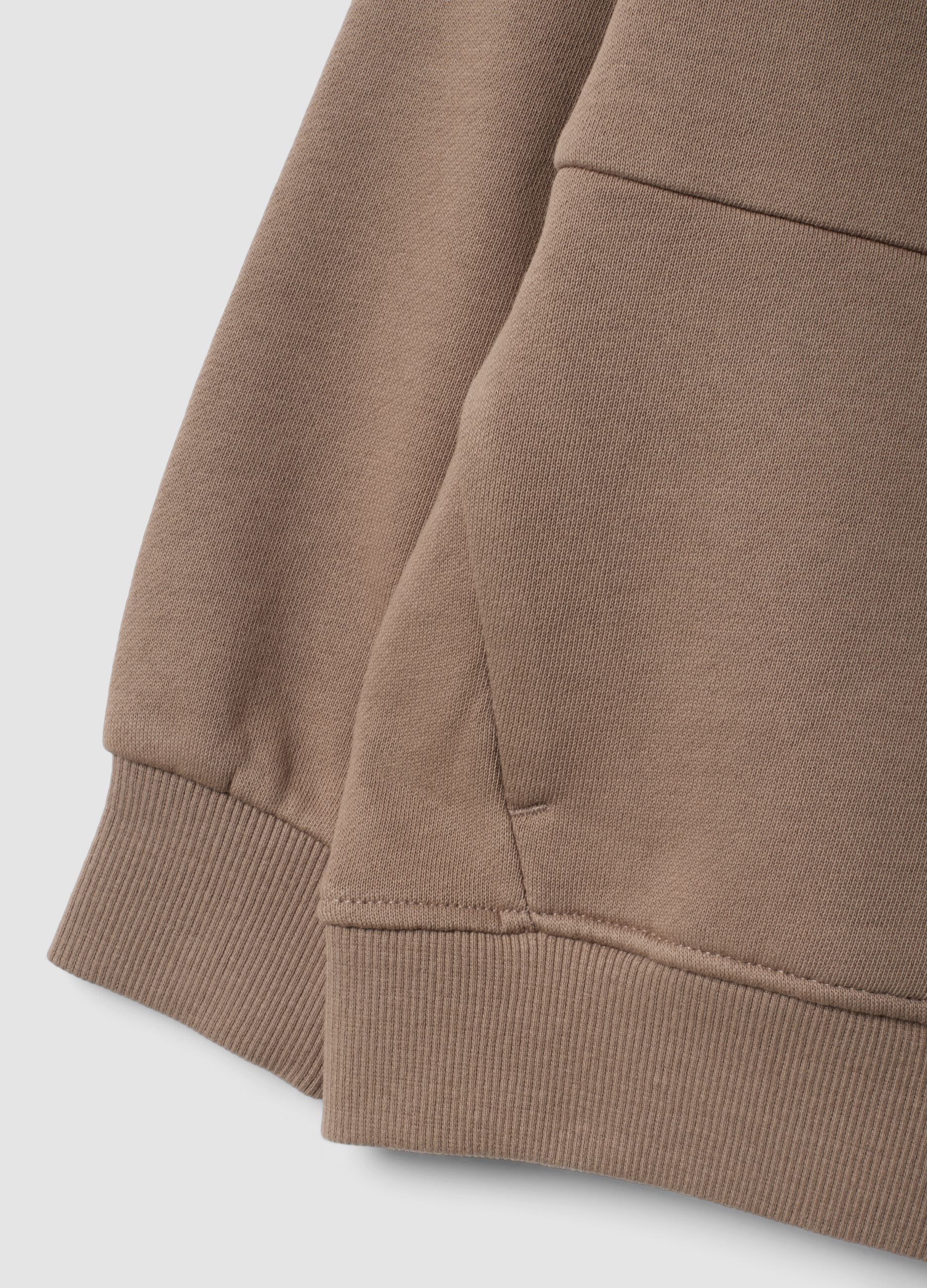 Light brown organic cotton hooded sweatshirt with zip, oversized fit for boys
