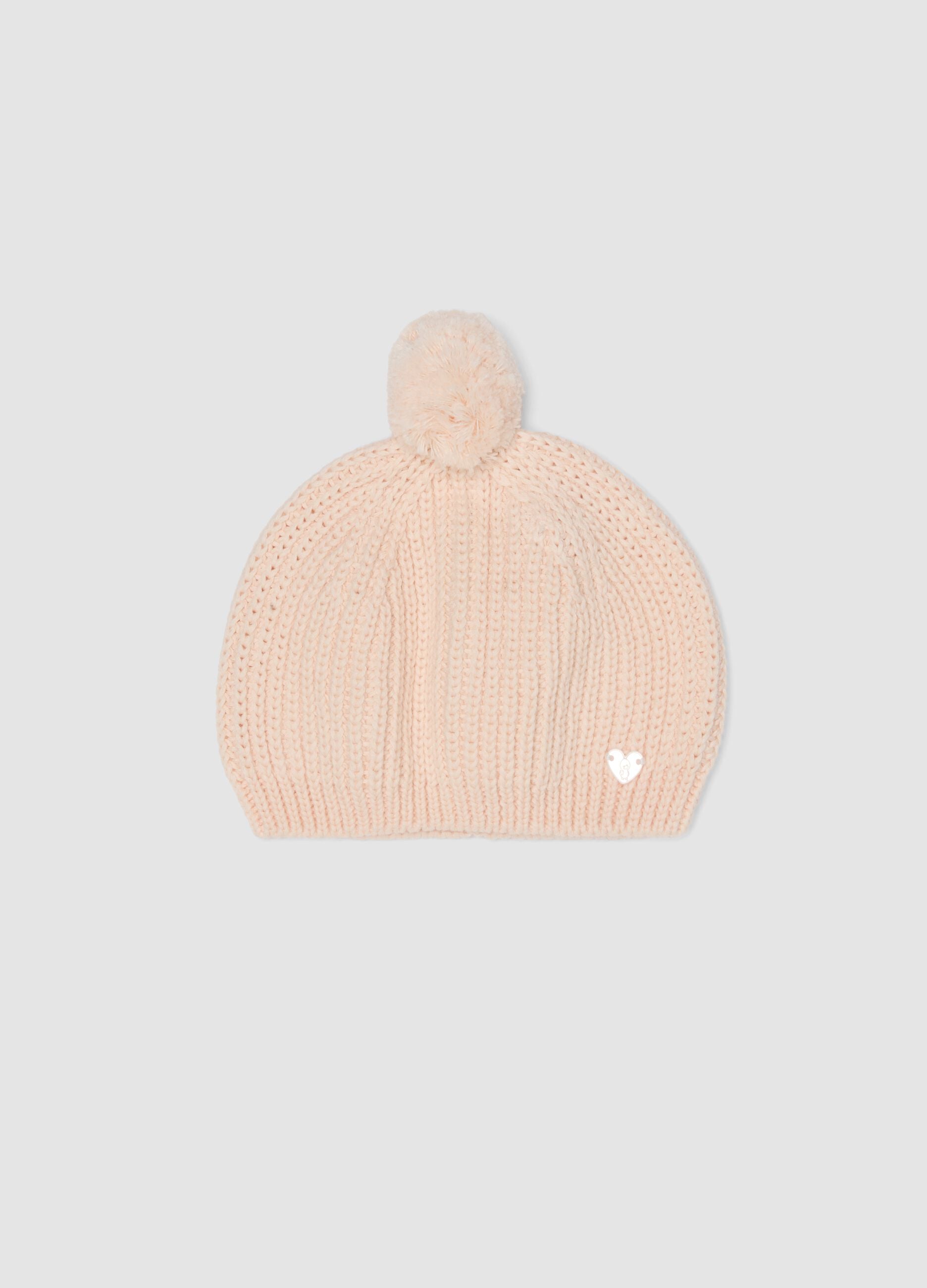 Pink pom‑pom hat in pure organic cotton knit