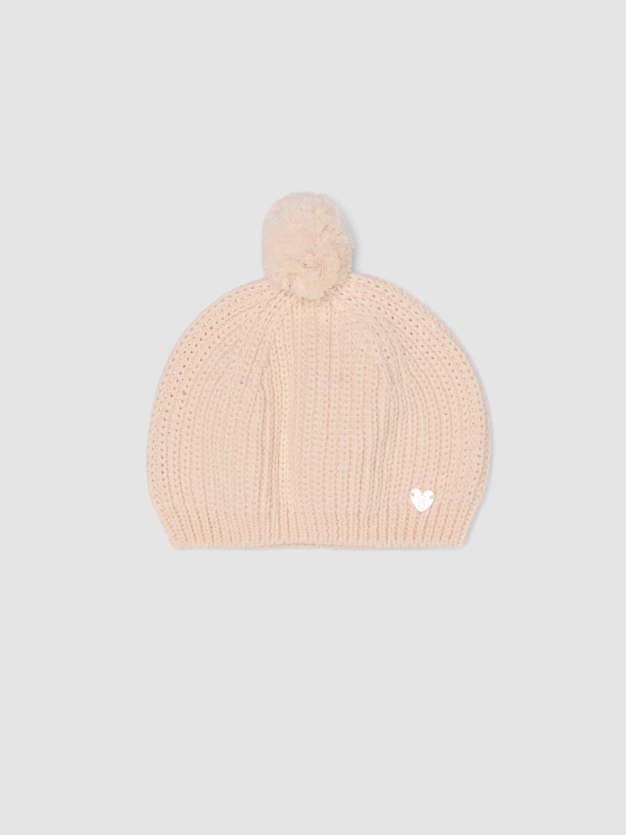 Pink pom‑pom hat in pure organic cotton knit_0