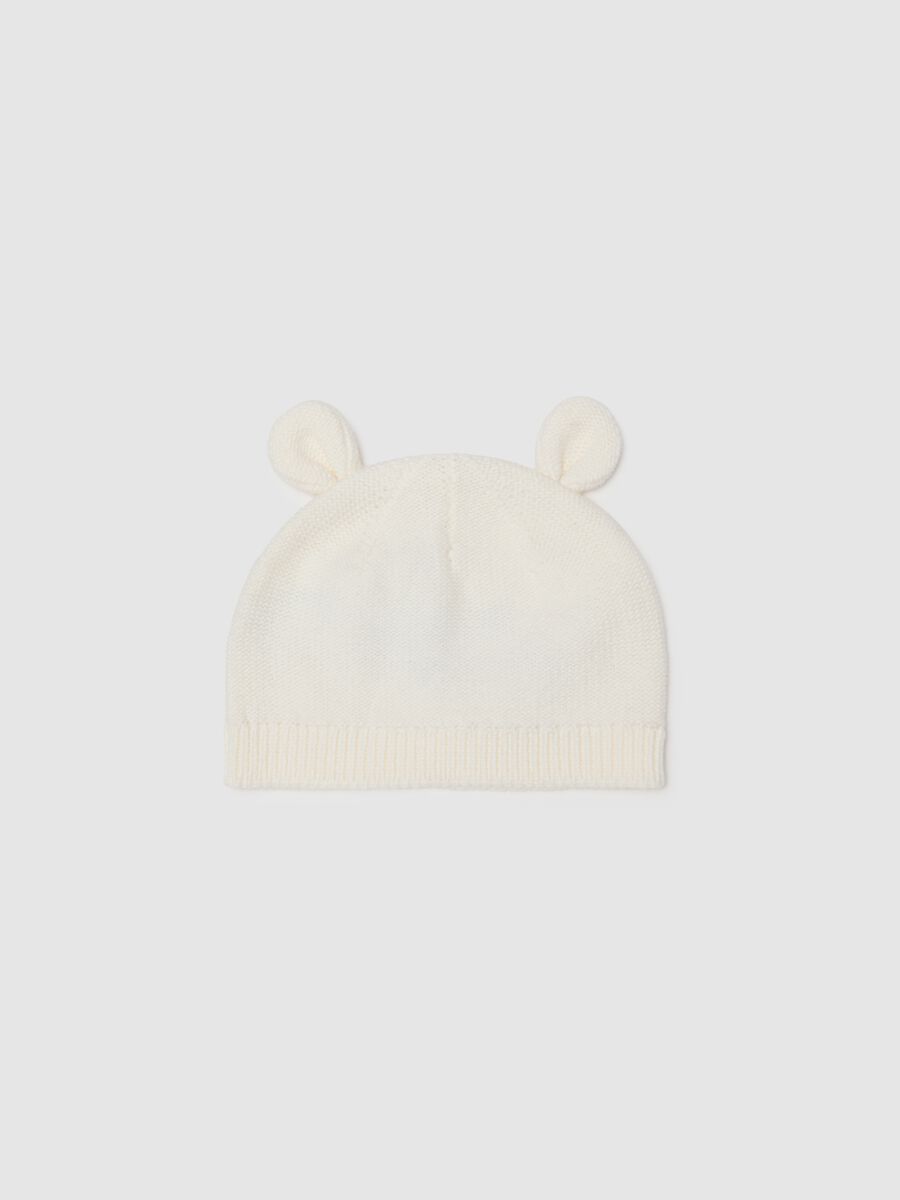 White newborn cap in pure cotton with ears_0