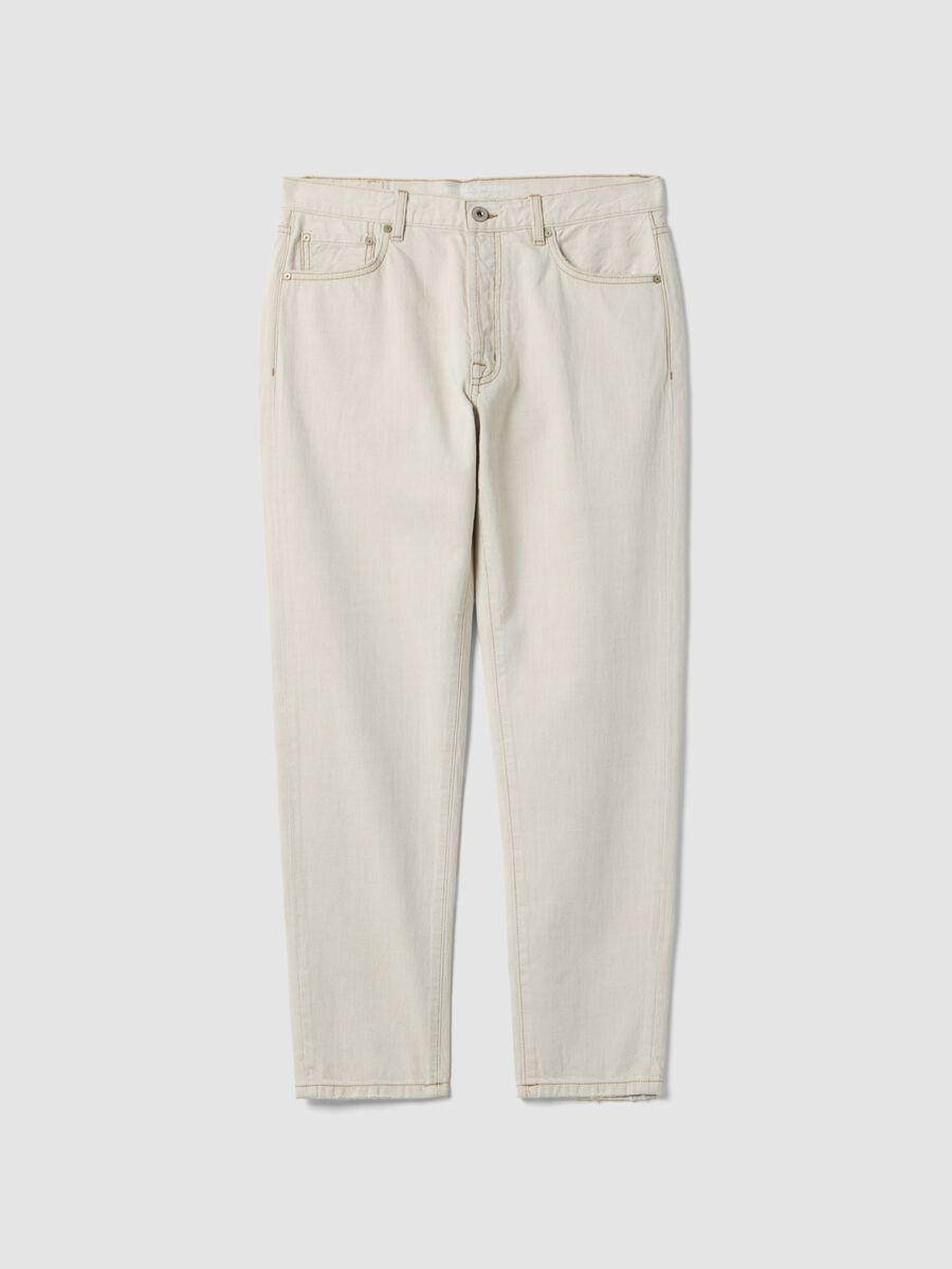 Beige Denim-Jeans aus reiner Baumwolle, Relaxed Fit_4