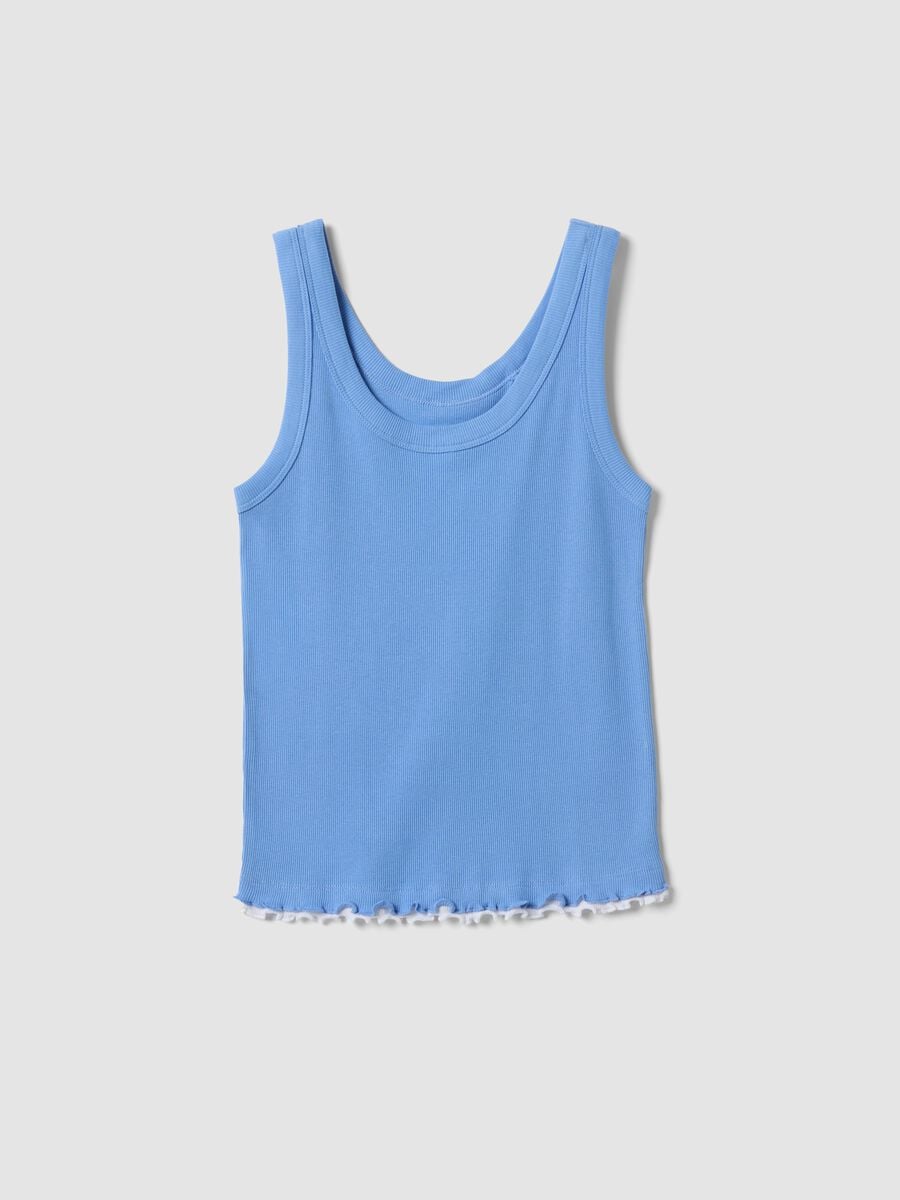 Light blue pure cotton ribbed regular-fit tank top_4