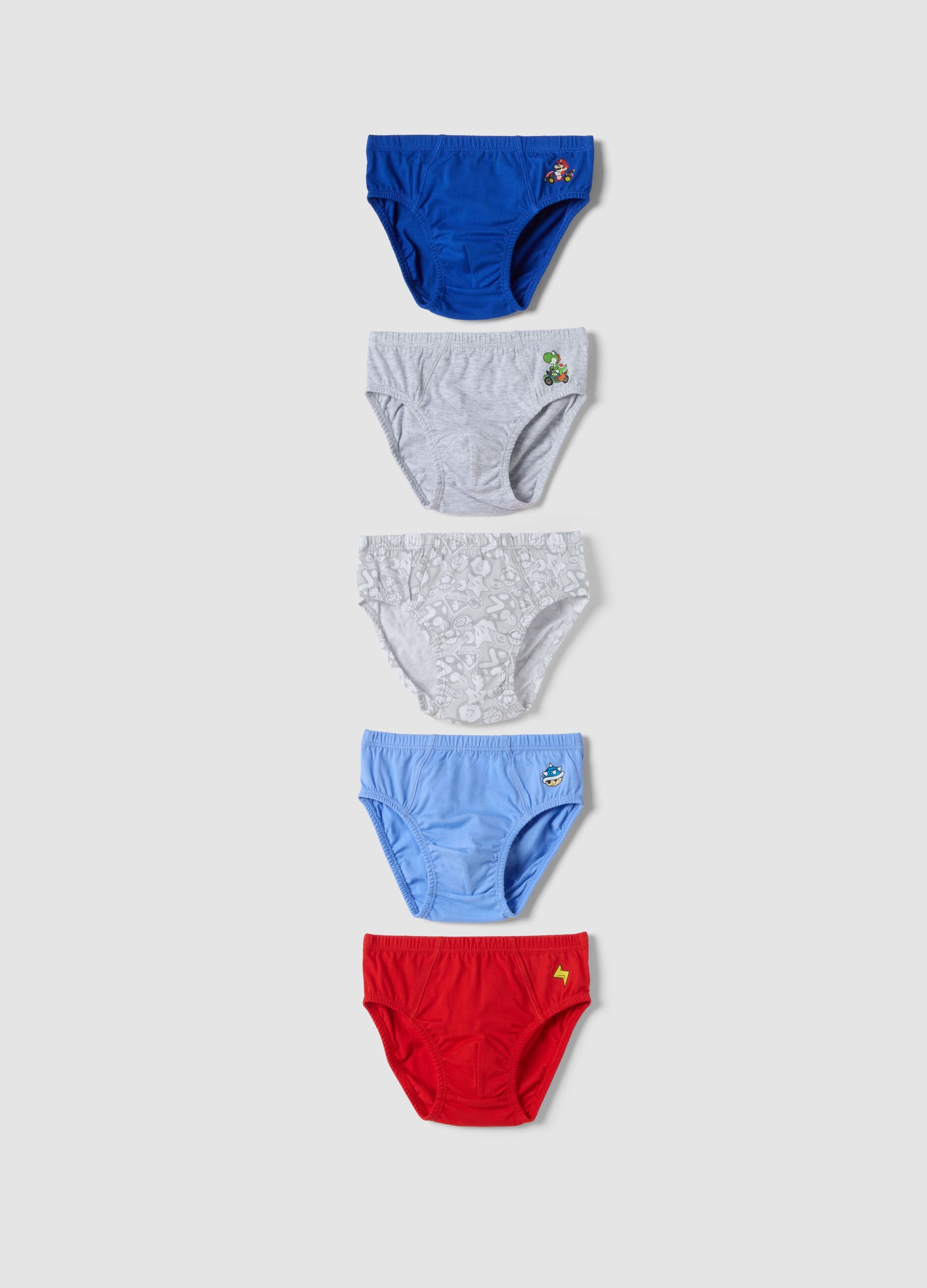Five-pack of multicolour pure organic cotton Mario Kart briefs