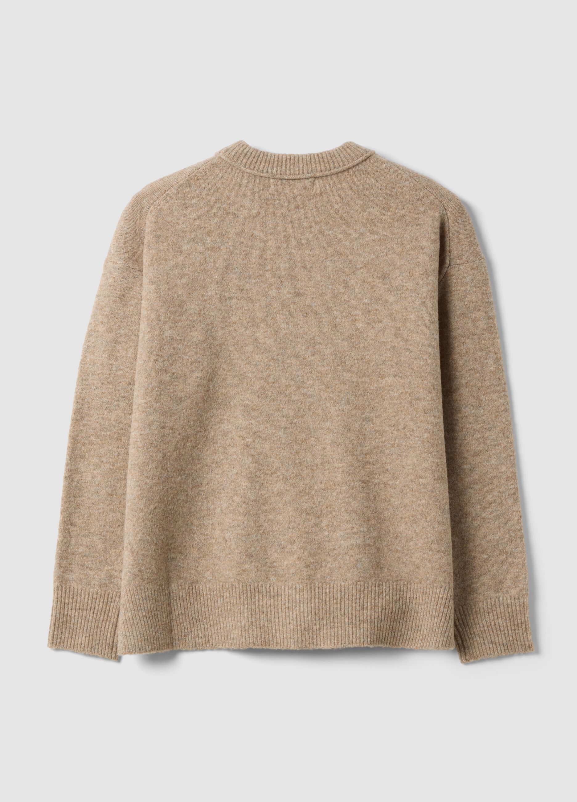 Beige stretch wool crew-neck jumper, oversized fit