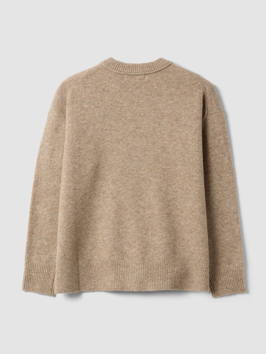 Beige stretch wool crew-neck jumper, oversized fit_6