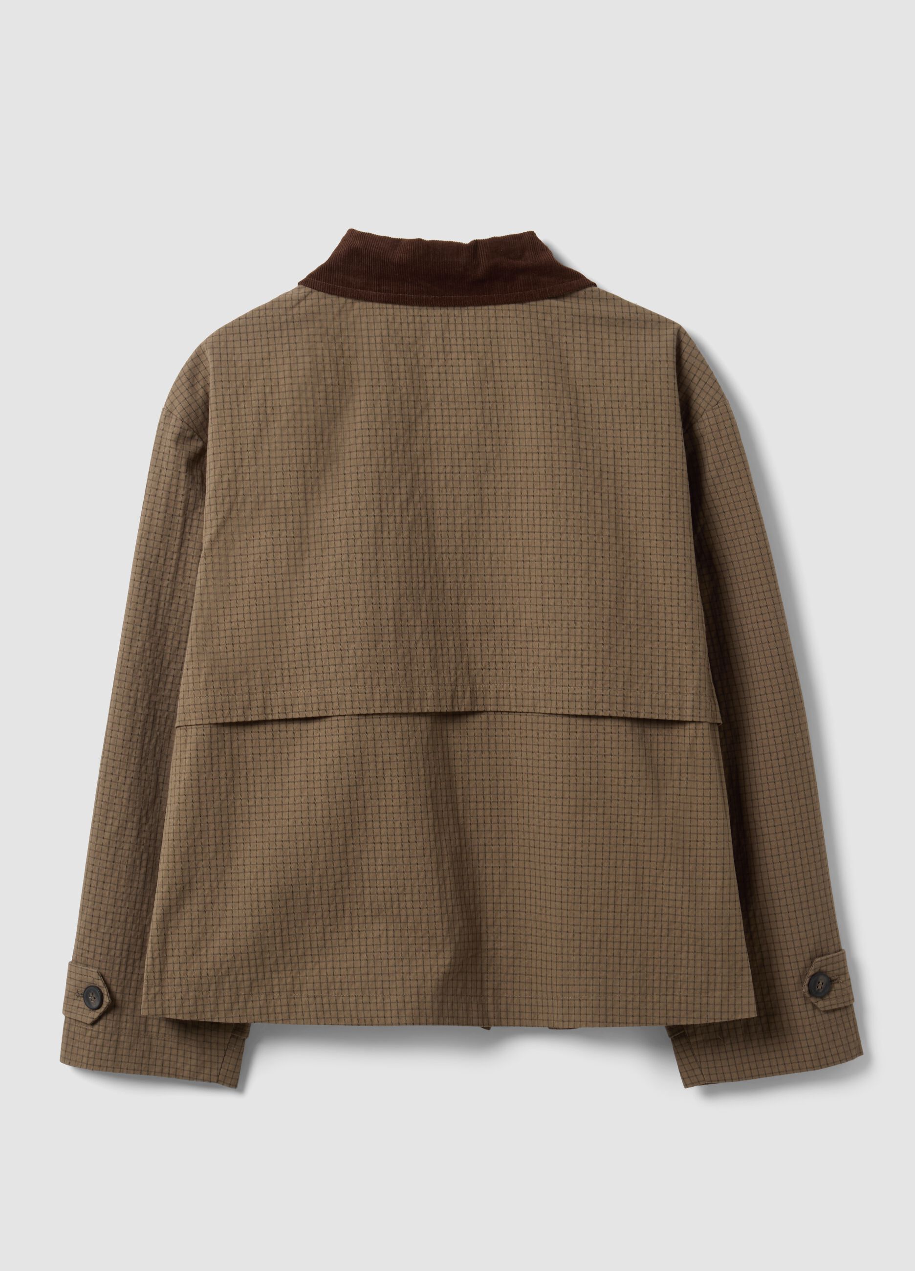 Brown cotton-blend jacket with contrast collar, regular fit