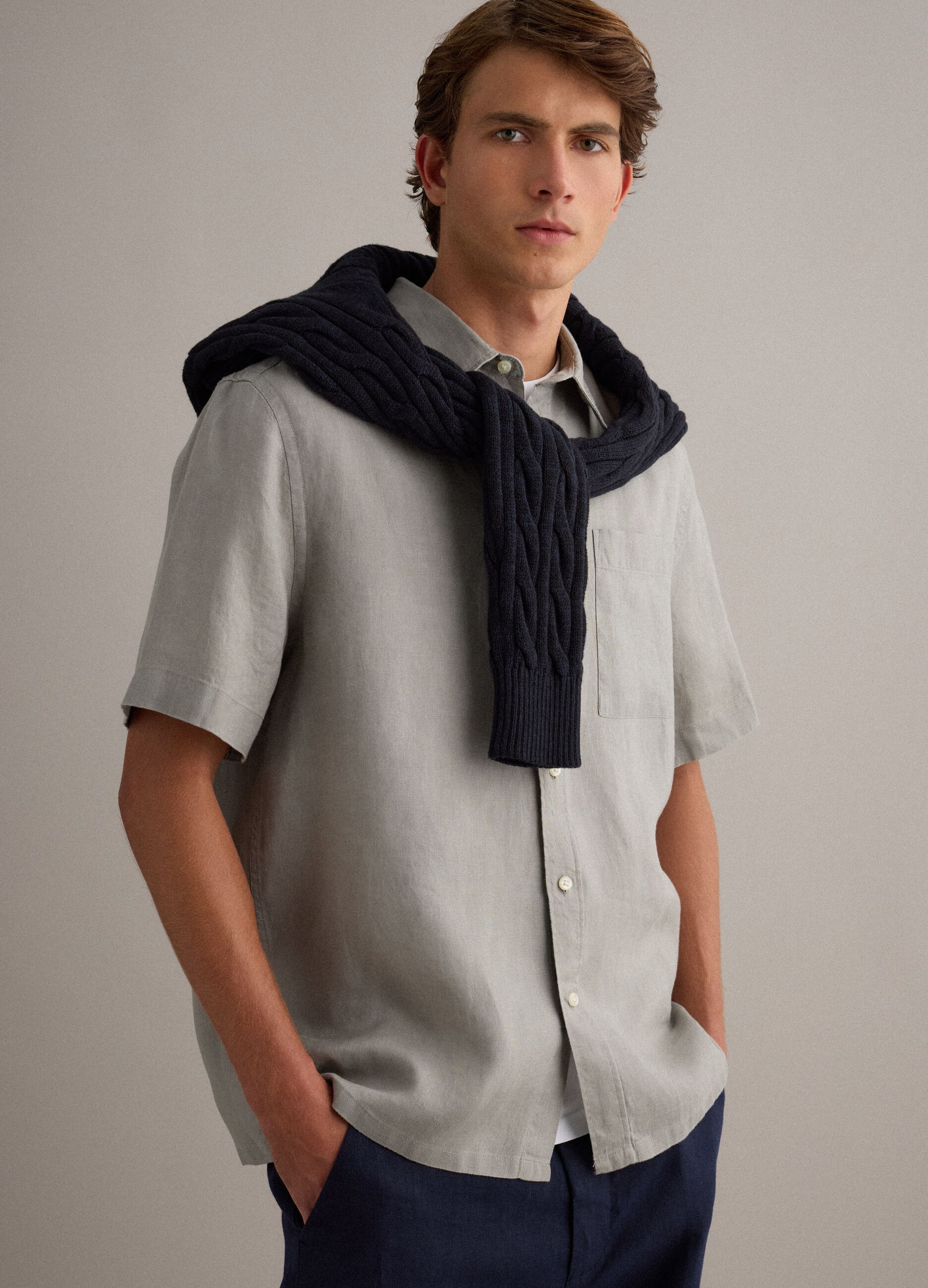 Graues Regular Fit Hemd aus reinem Leinen