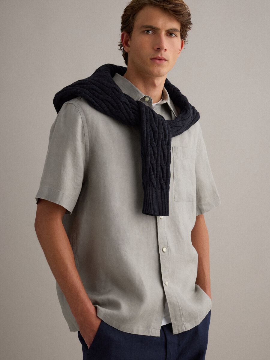 Graues Regular Fit Hemd aus reinem Leinen_0