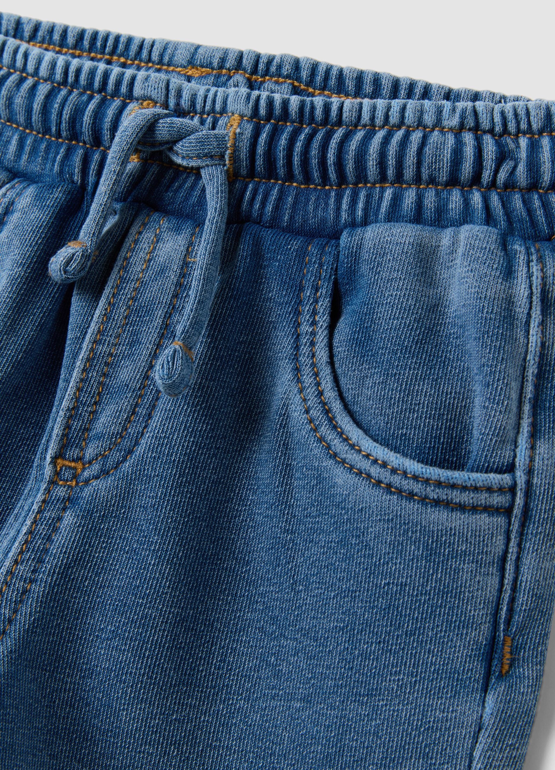 Blue denim cotton-blend trousers with elasticated waist for boys