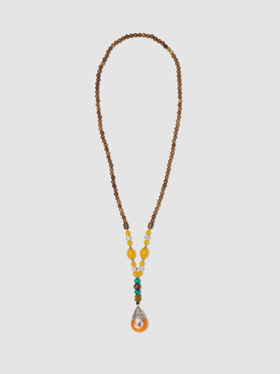 Collana marrone, gialla, arancione, grigio argento, azzurro turchese, bianco sporco e rossa_0
