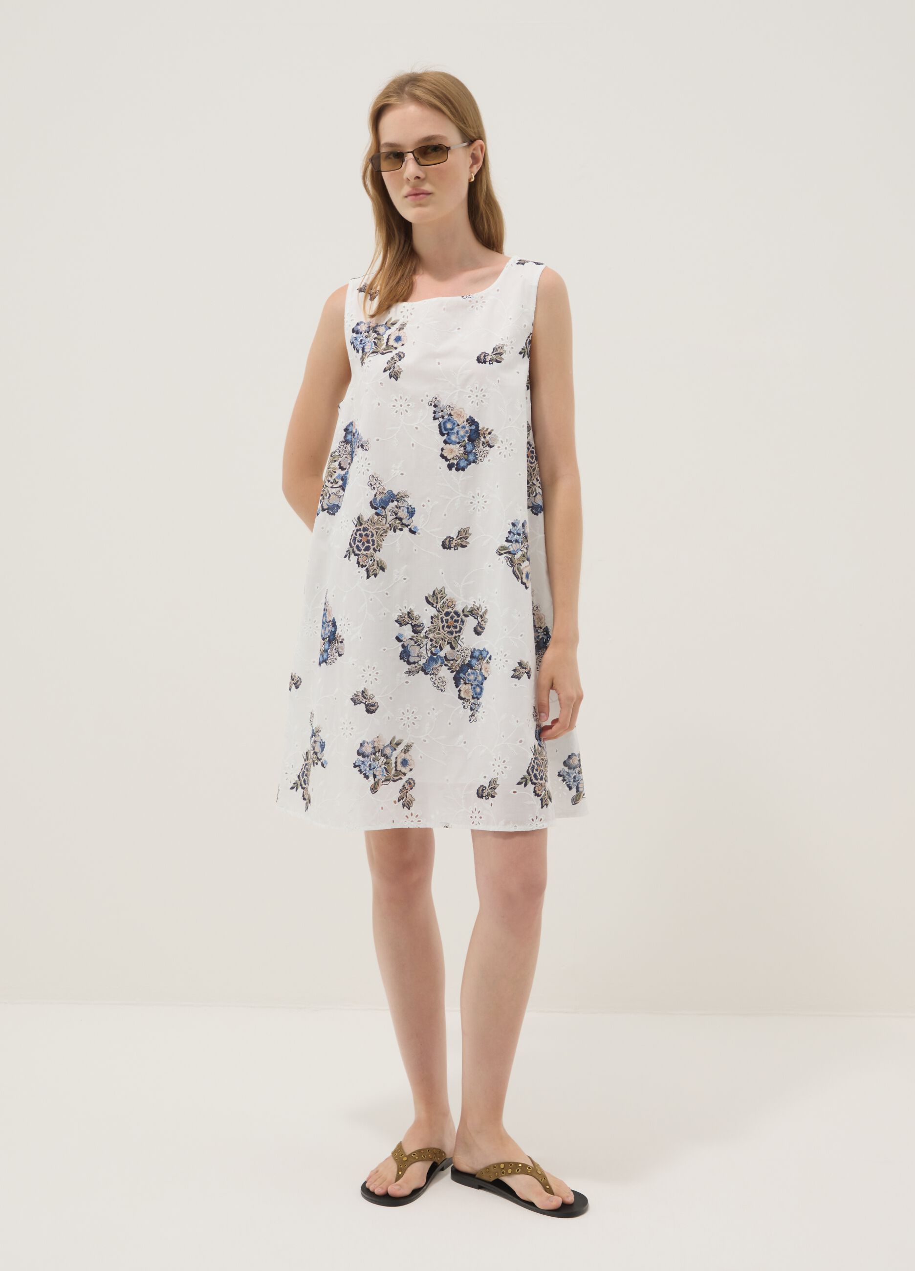 Wei&szlig;es Mini-Kleid aus reiner Baumwolle mit Blumenprint