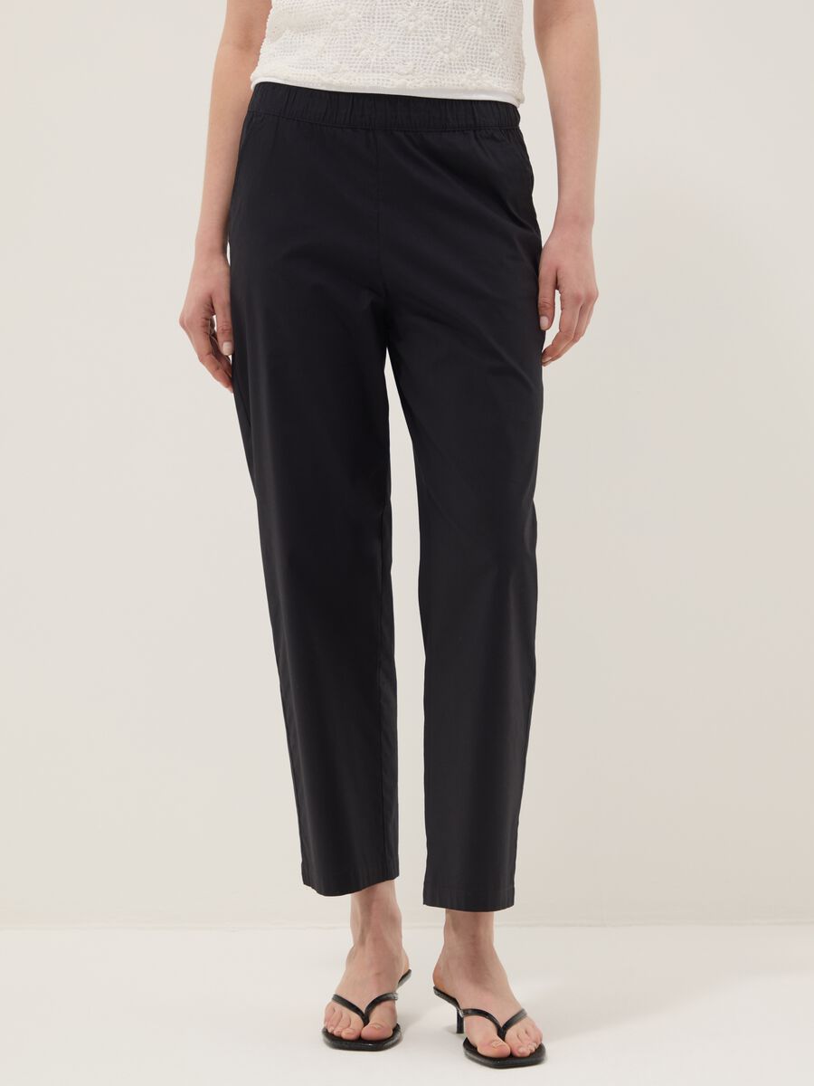 Blue stretch cotton trousers with elasticated waistband_1