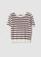 White and brown striped open-knit viscose-blend T-shirt, regular fit_4