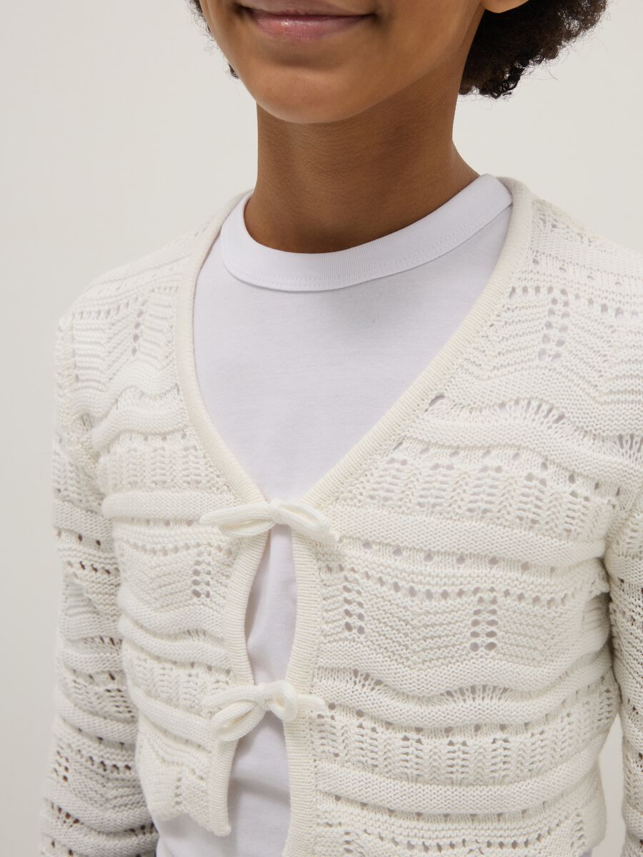 Girl's white pure cotton cardigan with regular fit, knit_2
