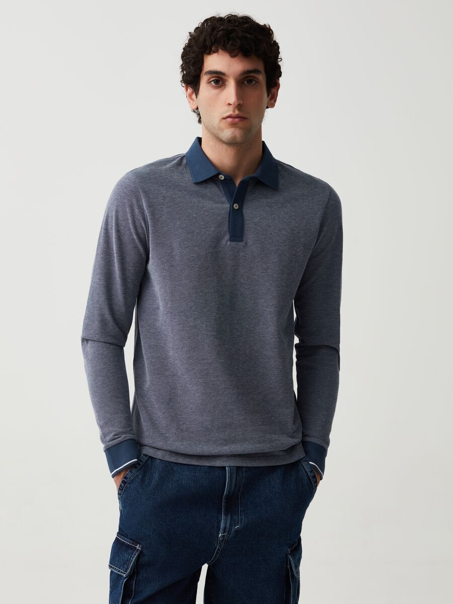 Long-sleeved polo shirt with jacquard weave_0
