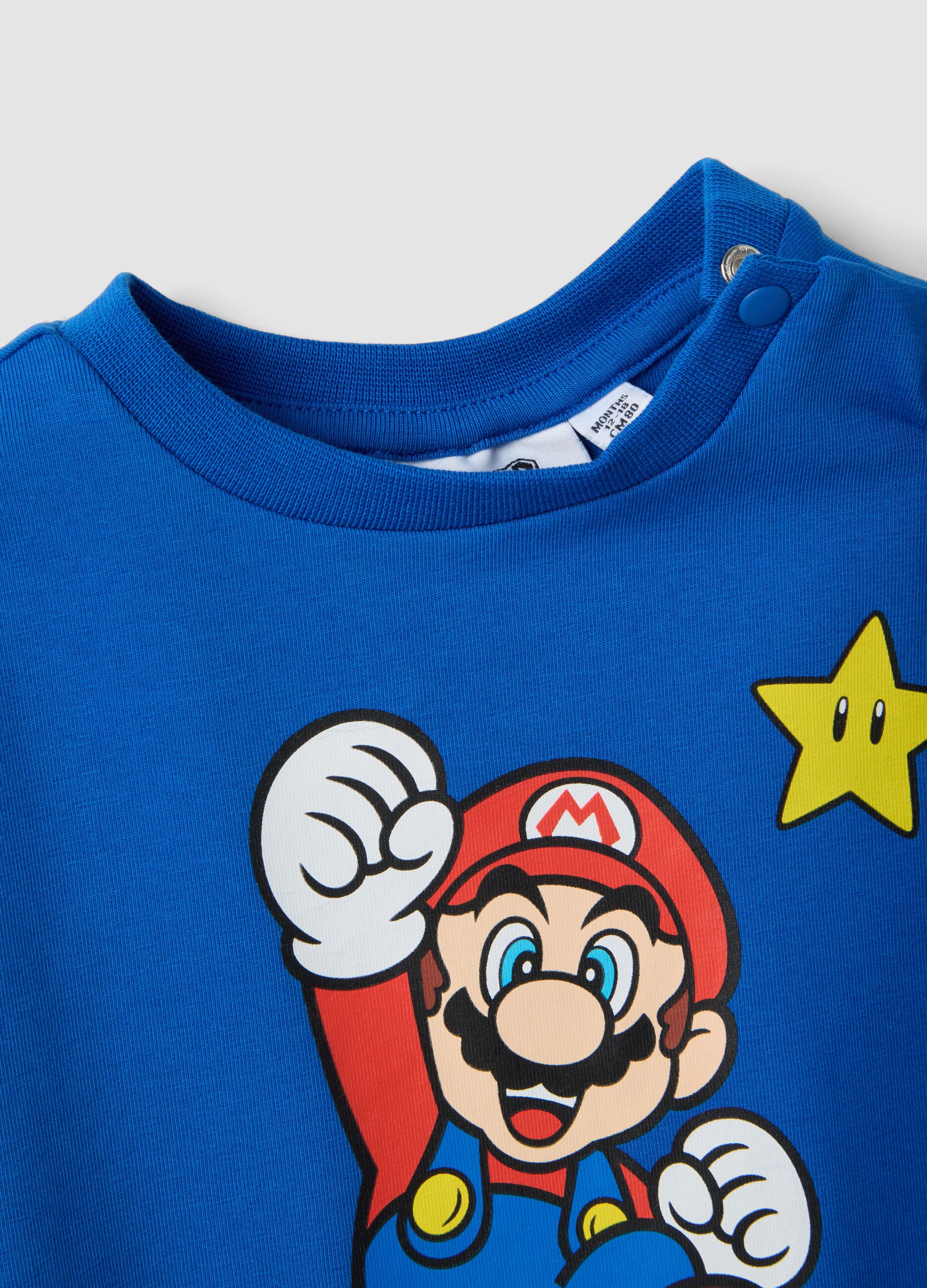 Blue short-sleeve stretch cotton T-shirt