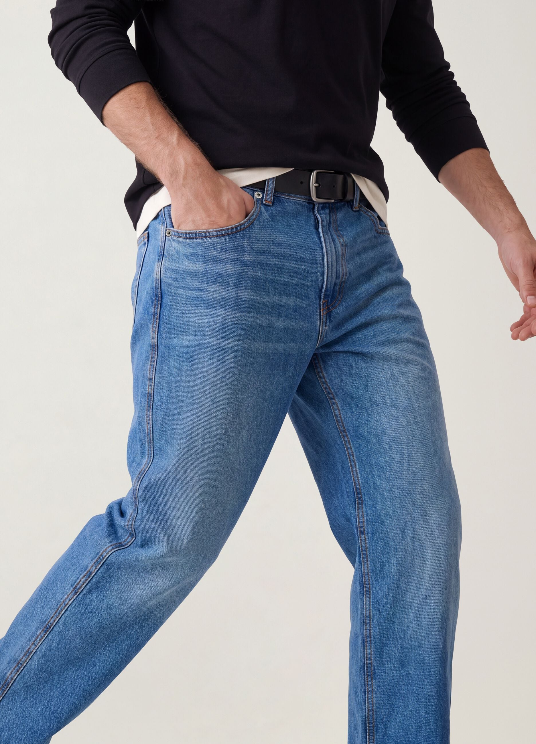 Relaxed-fit pure cotton denim jeans