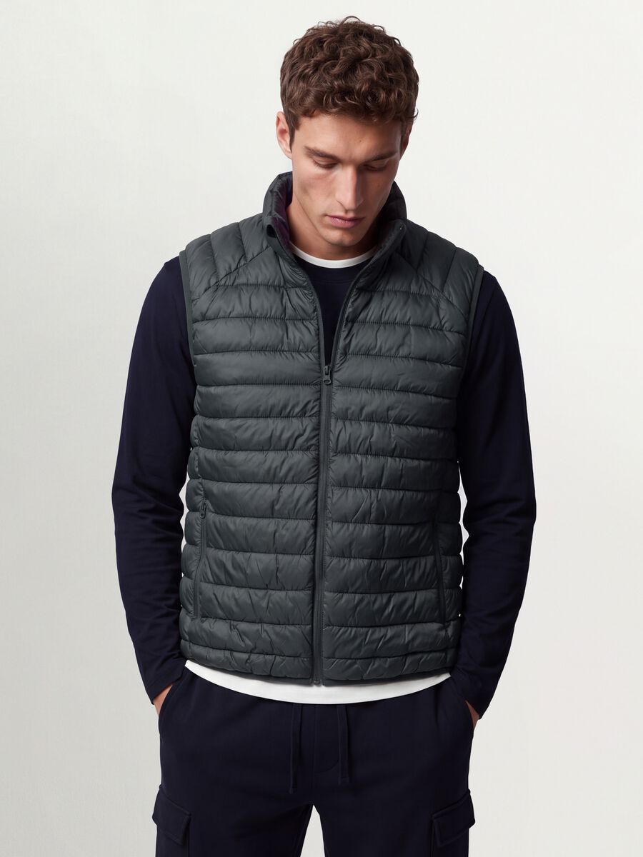 Grey Ultralight Padded Gilet with Zip_0