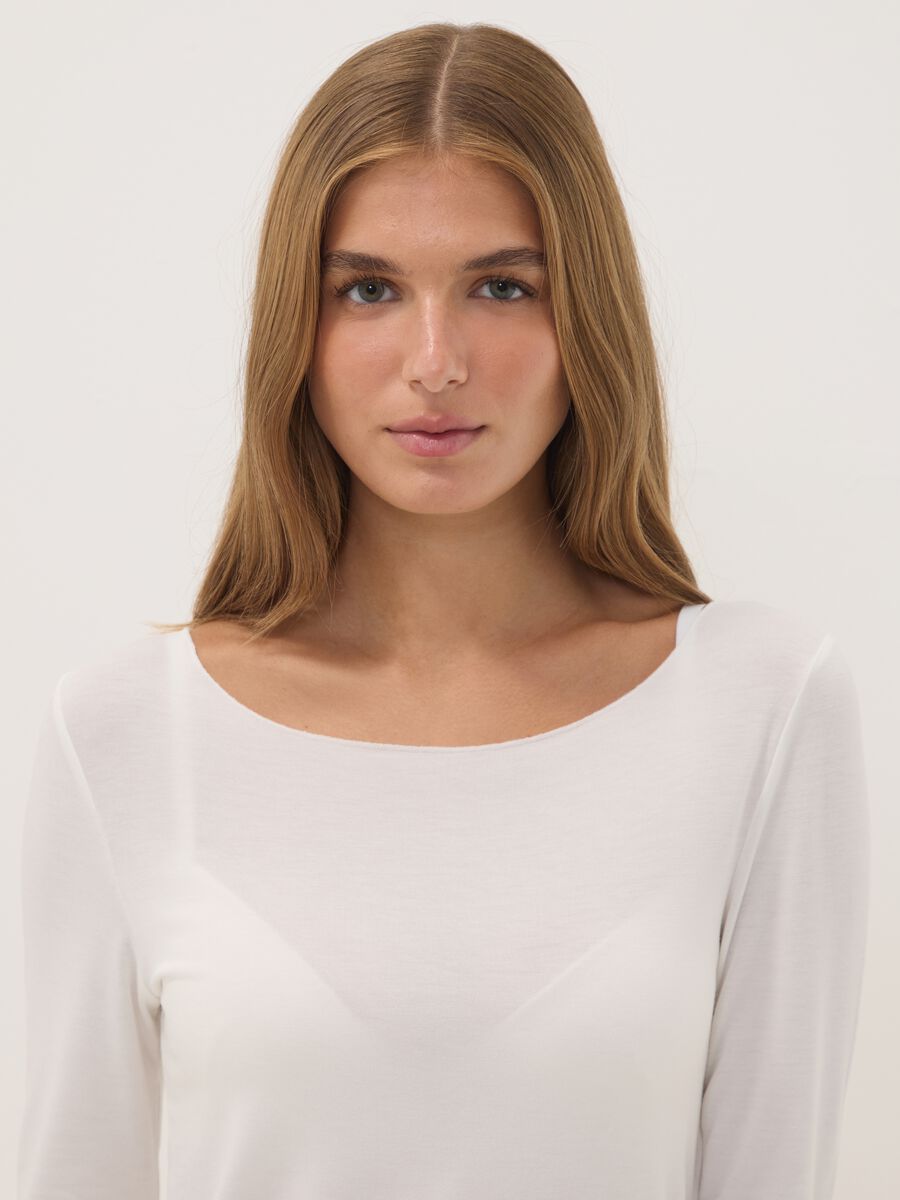 White stretch modal crew-neck T-shirt, regular fit_0