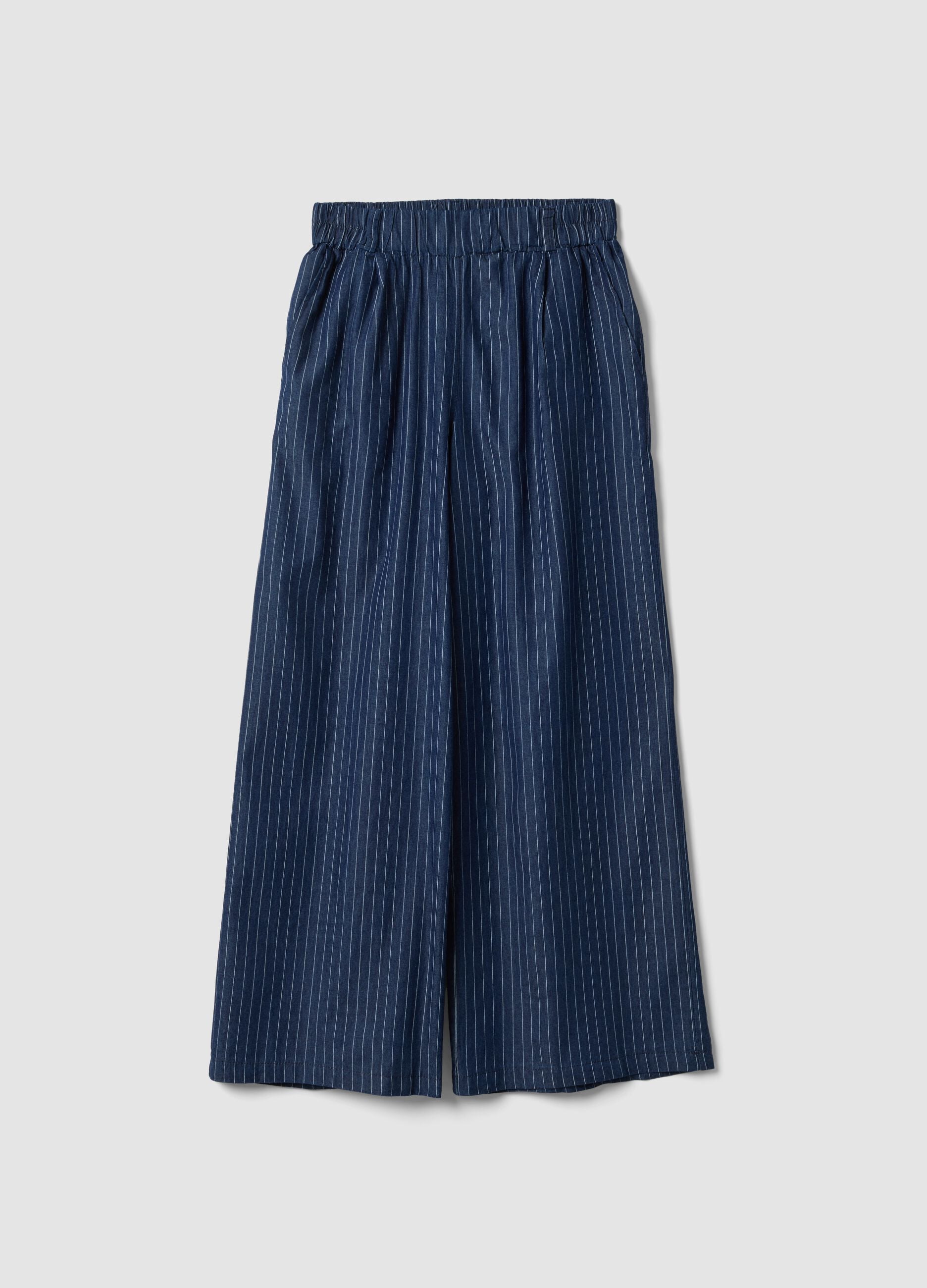 Blue pure cotton striped palazzo trousers