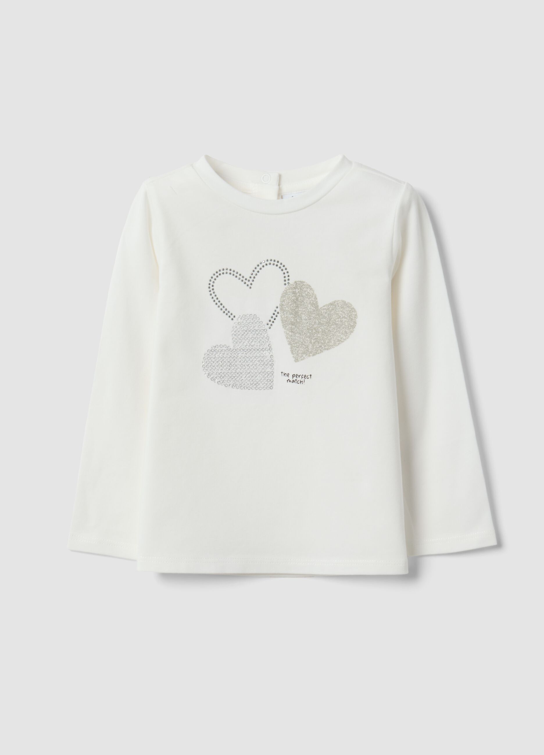 Wei&szlig;es T-Shirt aus elastischer Bio-Baumwolle mit Herz-Print f&uuml;r Baby-M&auml;dchen