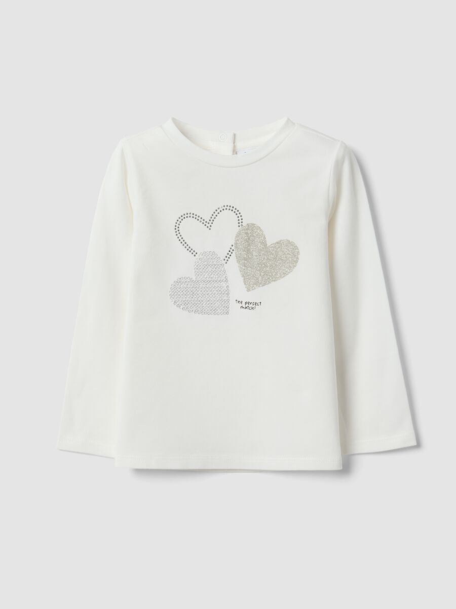 Wei&szlig;es T-Shirt aus elastischer Bio-Baumwolle mit Herz-Print f&uuml;r Baby-M&auml;dchen_0