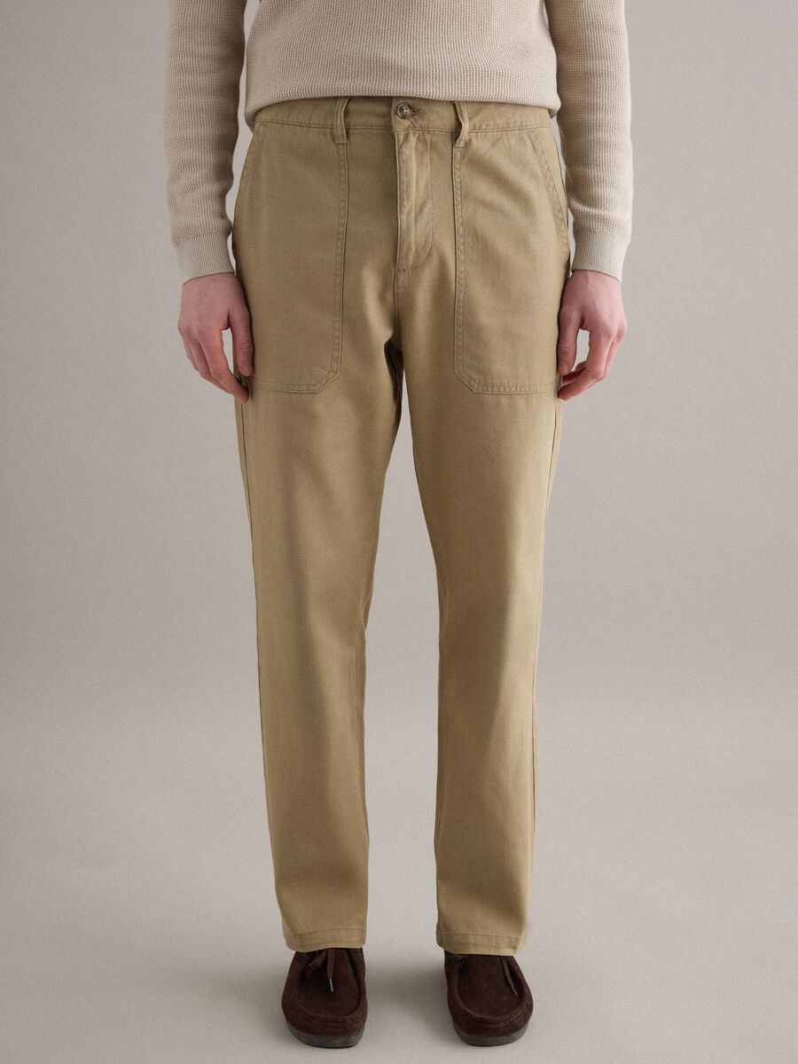 Beige Baumwoll-Leinen-Hose mit Regular Fit_1