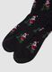 Meias altas pretas em algod&atilde;o el&aacute;stico com estampado de Natal_1