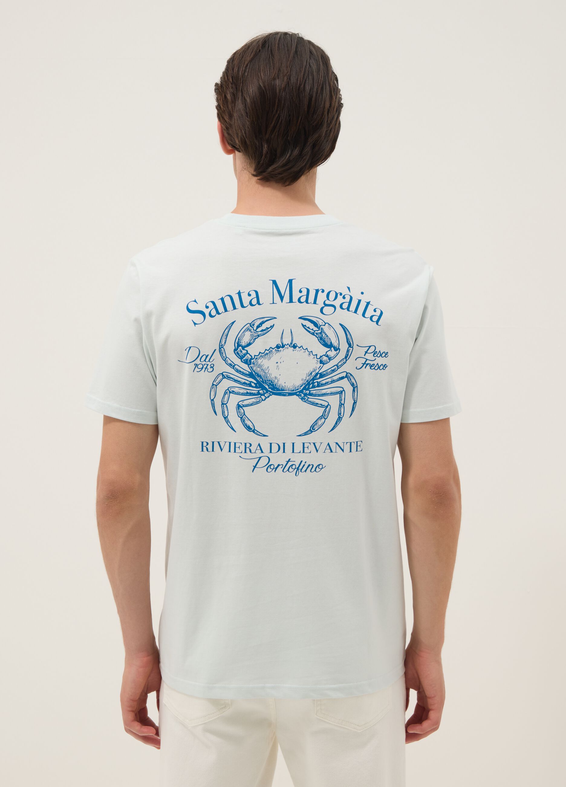 Blaues T-Shirt mit Schriftzug aus reiner Baumwolle, Regular Fit