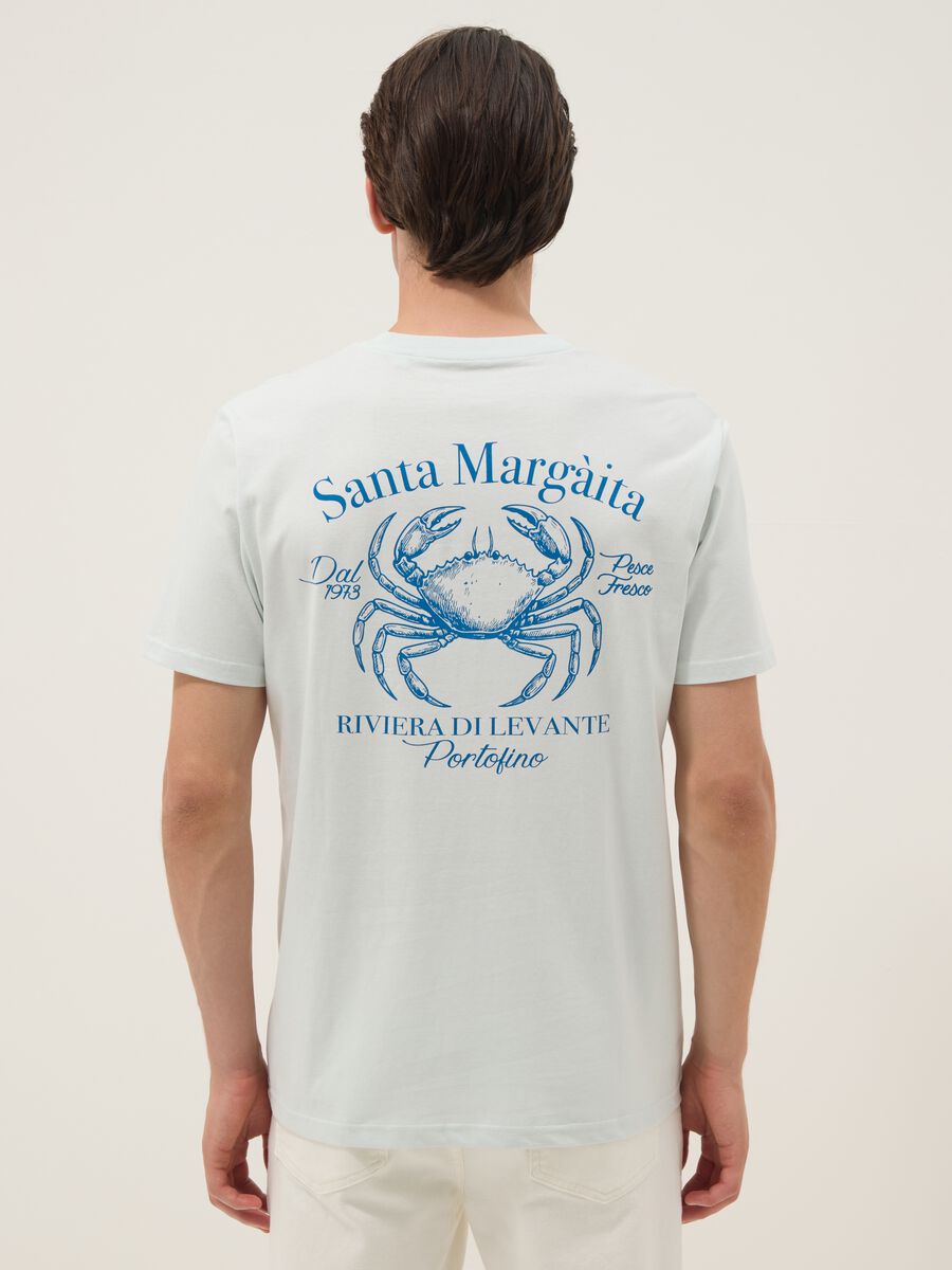 Blaues T-Shirt mit Schriftzug aus reiner Baumwolle, Regular Fit_3