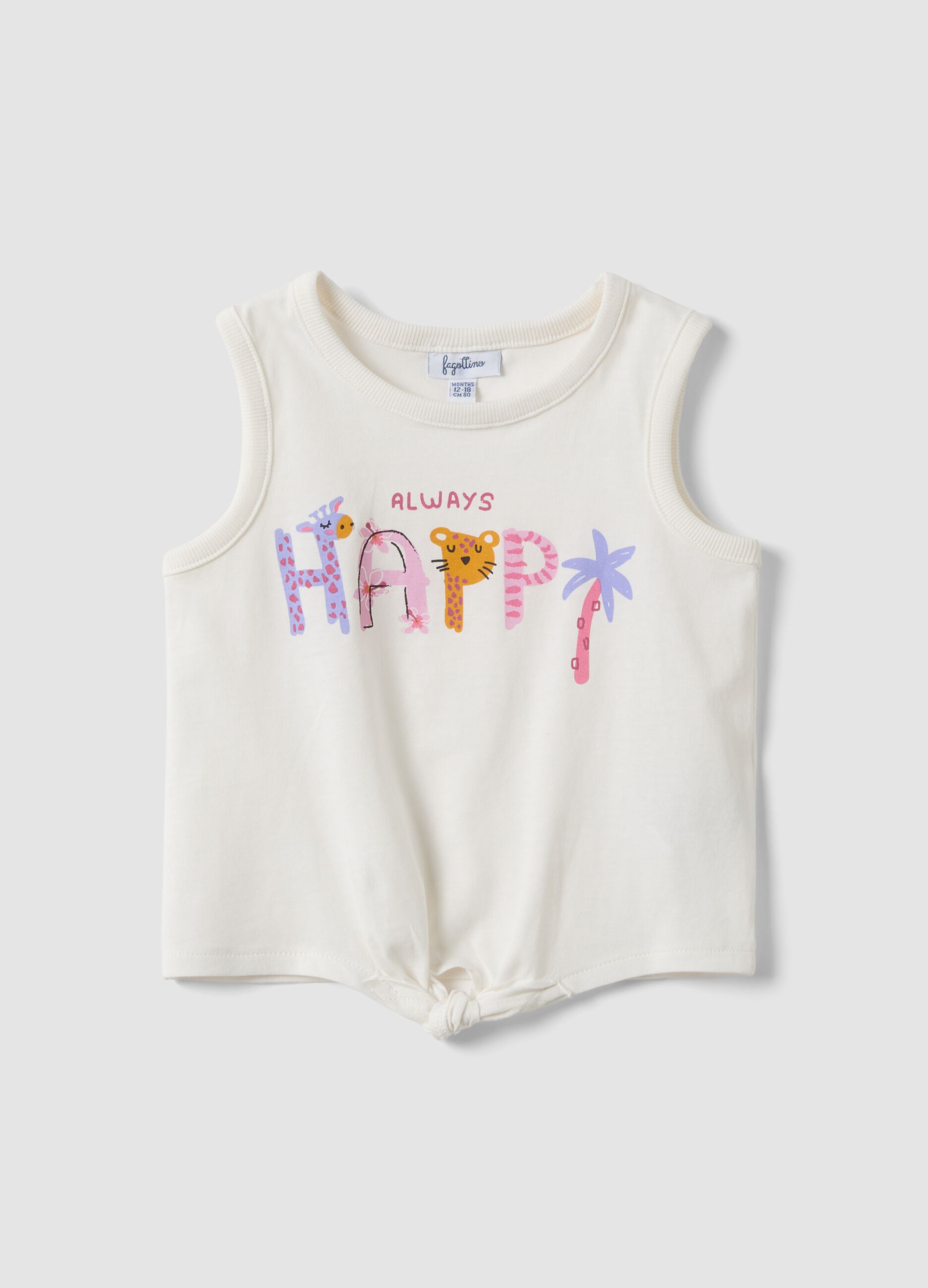 White organic cotton tank top with front tie detail