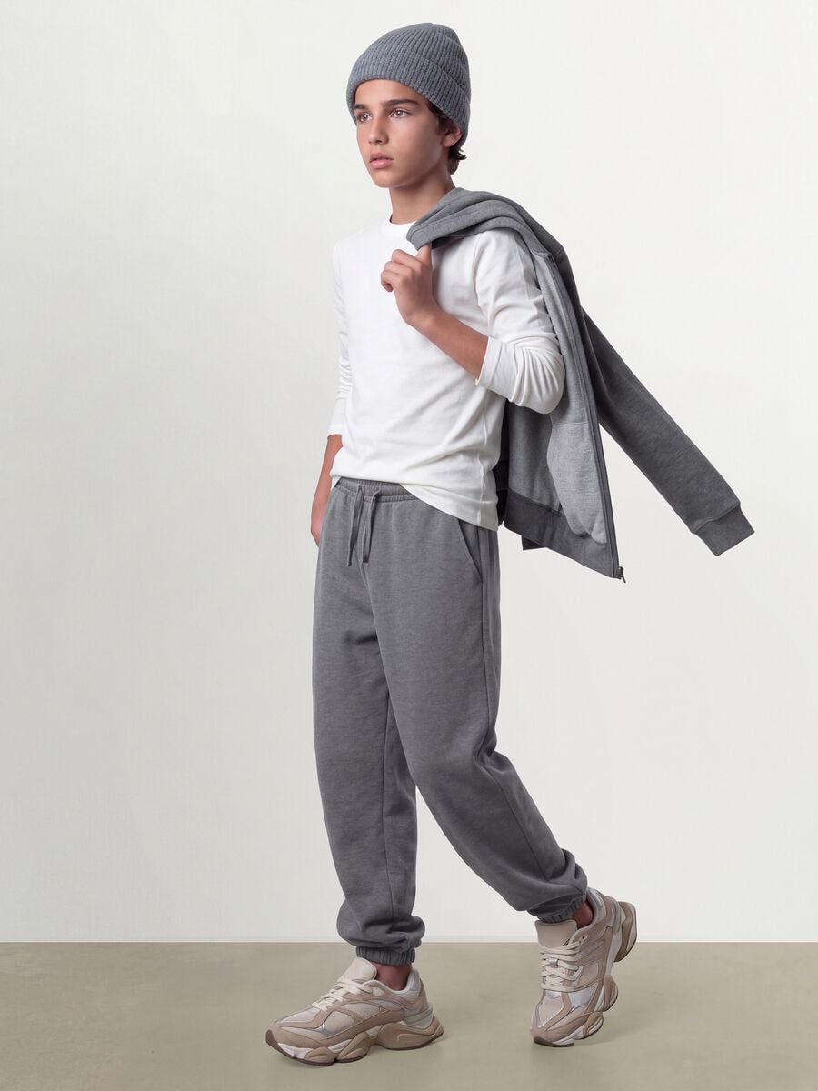 Grey marl joggers in organic cotton and viscose blend_0