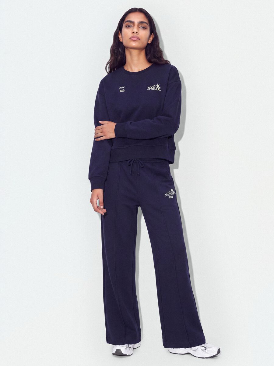 Blue cotton-blend crew-neck sweatshirt with print_3