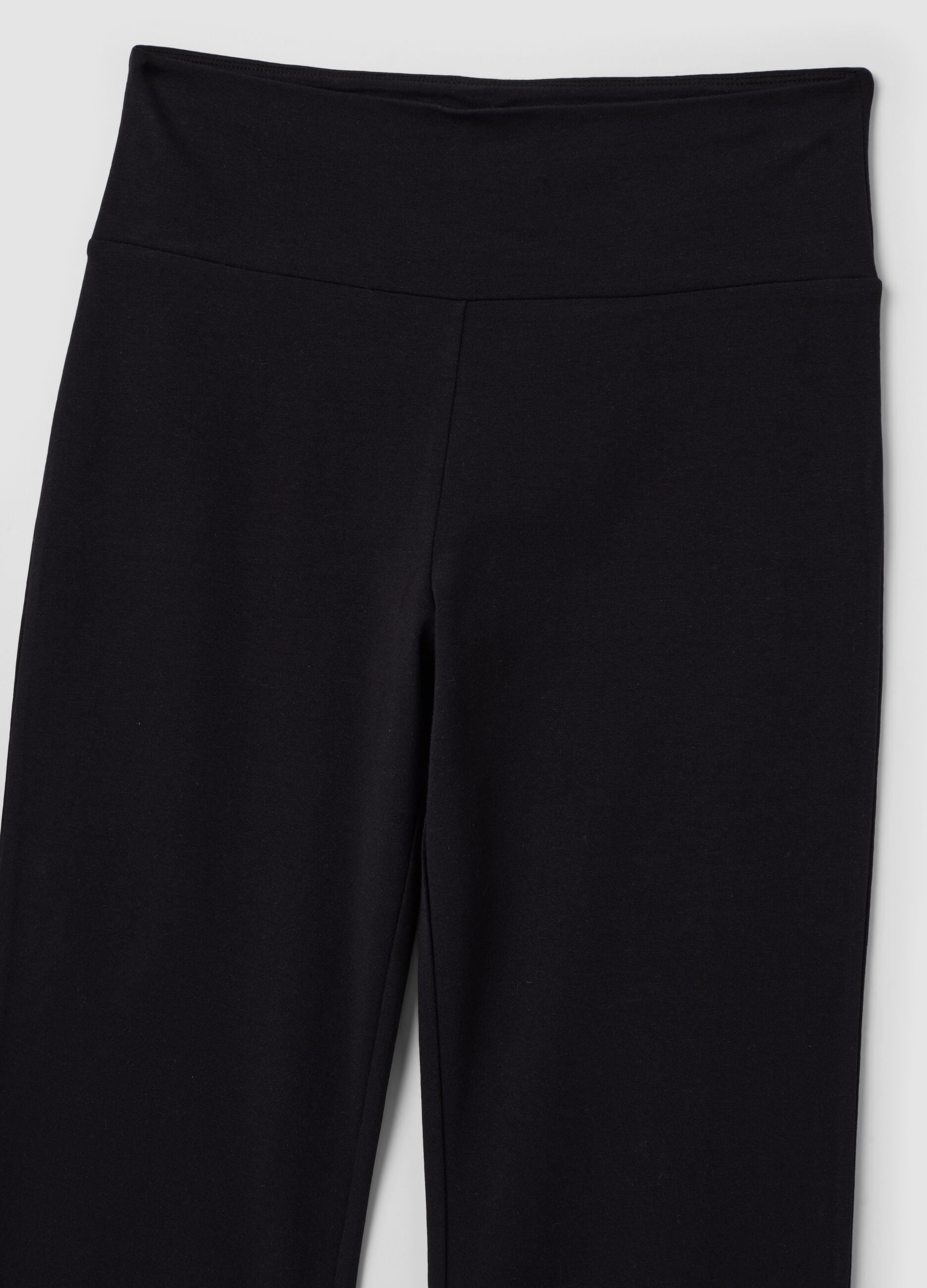 Black stretch cotton flare trousers
