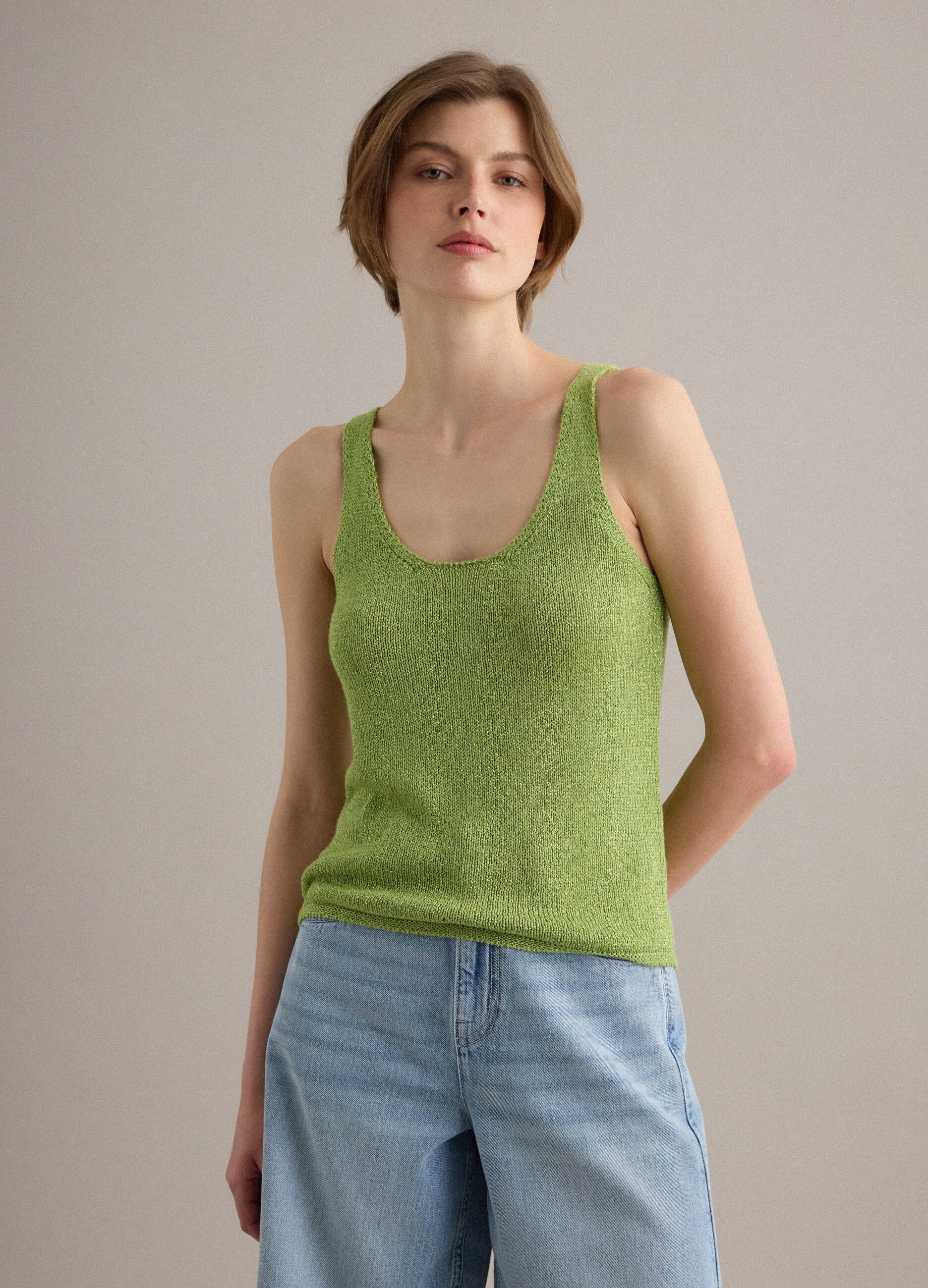 Gr&uuml;nes Glitzer-Tanktop aus Viskosemix, Regular Fit