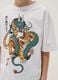 T-shirt branca oversized em puro algod&atilde;o com drag&atilde;o e tigre_2