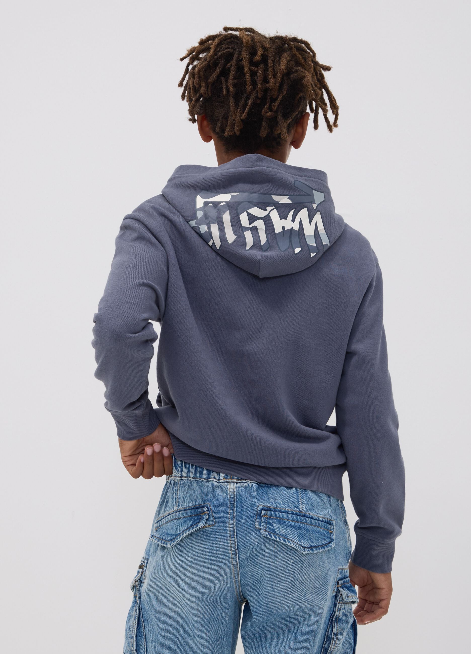 Grauer Oversize-Kapuzenpullover aus reiner Baumwolle f&uuml;r Jungen