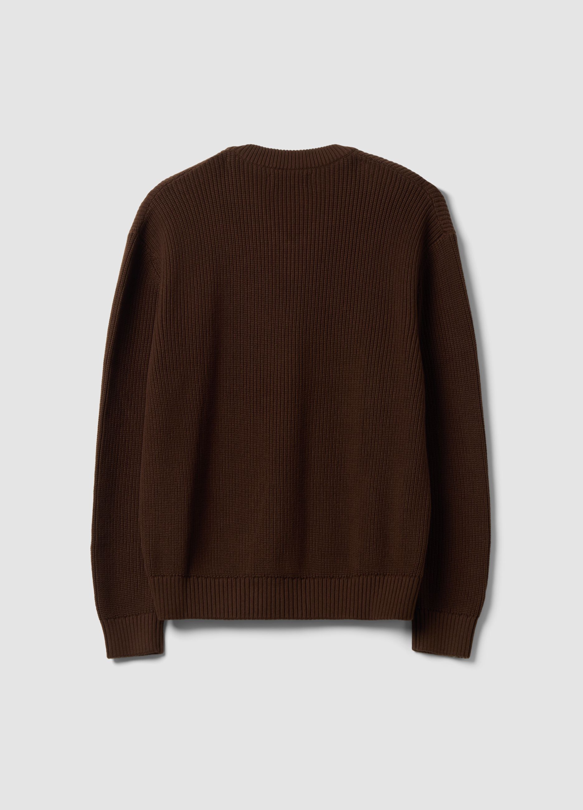 Brauner Pullover aus reiner Baumwolle mit tiefem V-Ausschnitt, Regular Fit