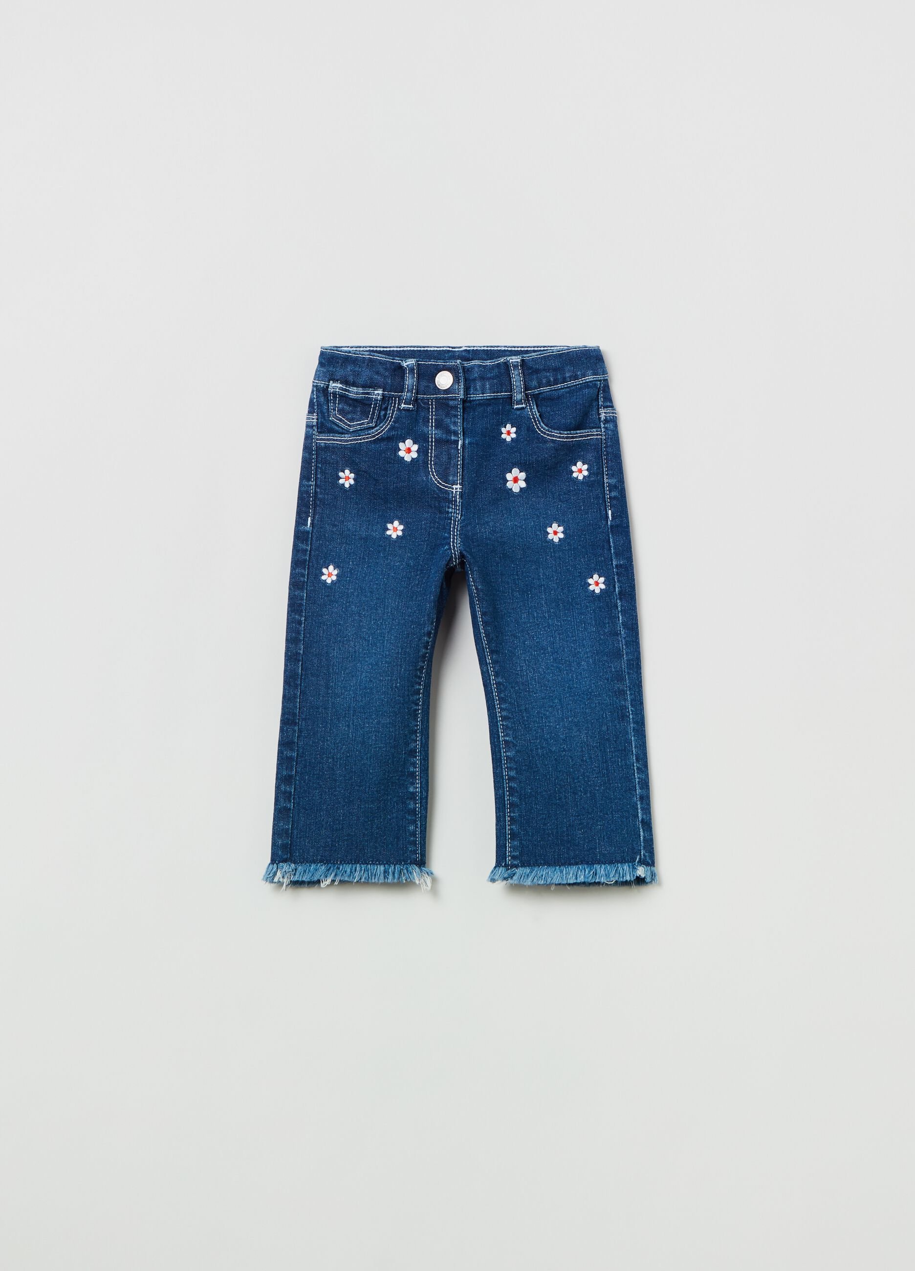 Flare-fit jeans with embroidered daisies