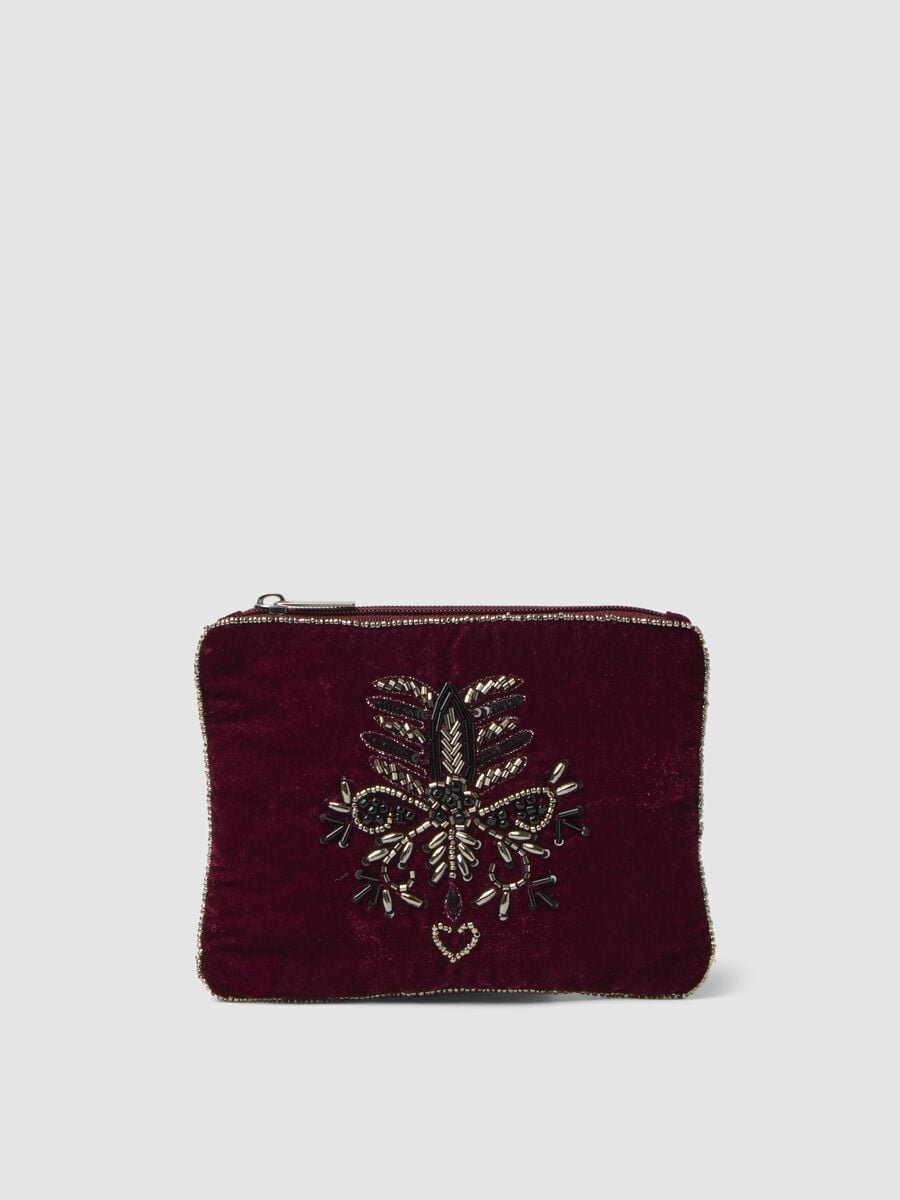 Pochette rossa con ricami di perline e zip_0