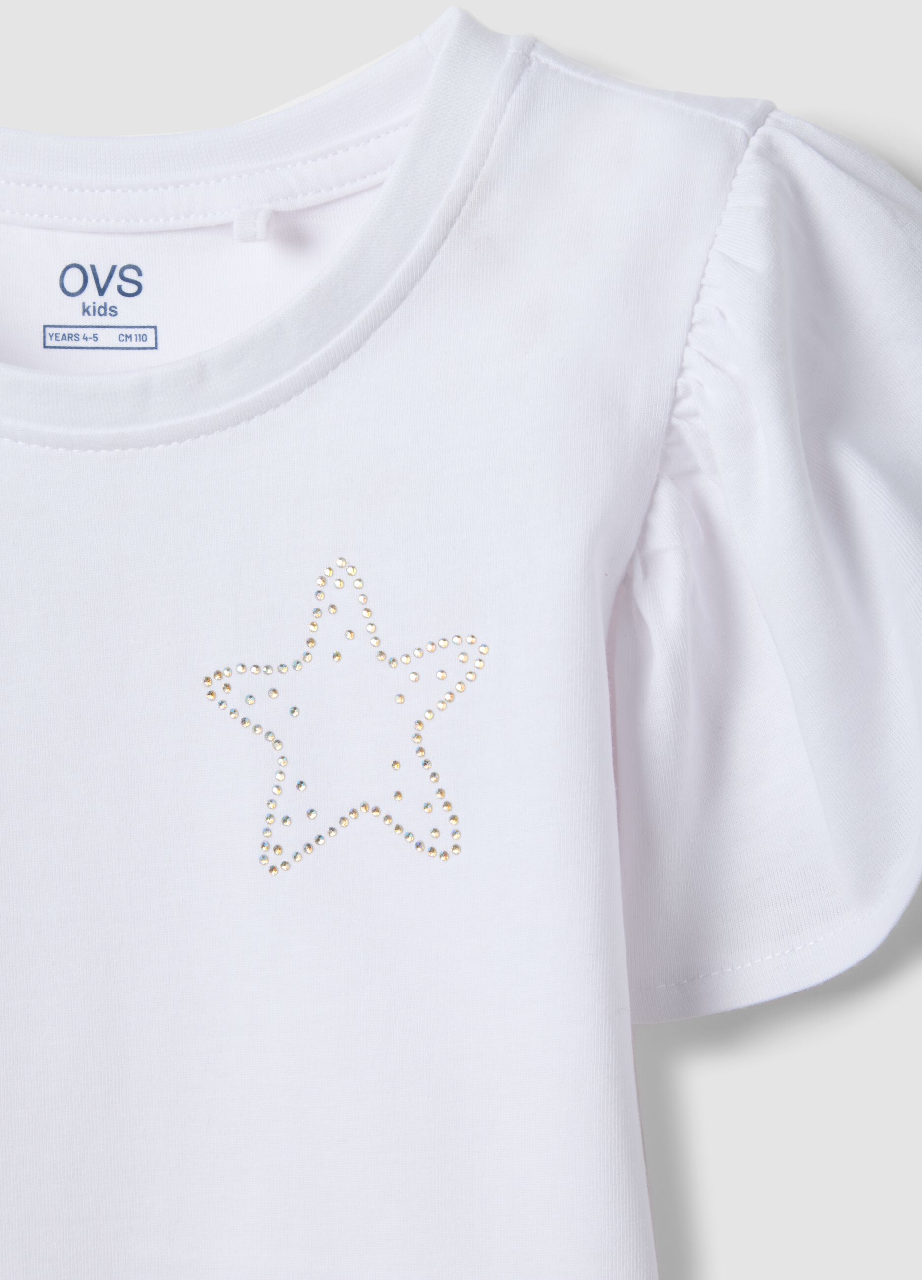 Girls&rsquo; white pure cotton regular-fit T-shirt with star